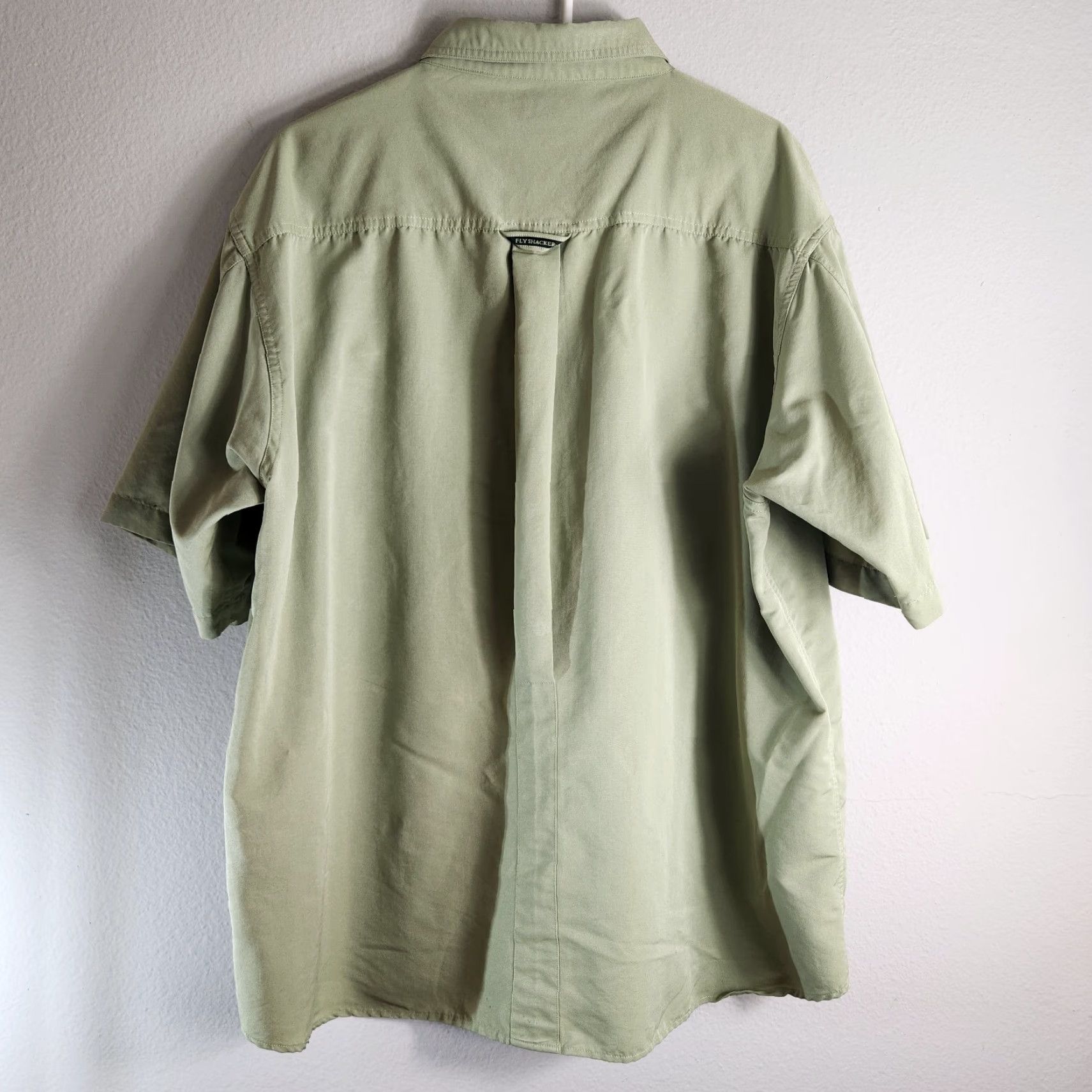 Vintage Flyshacker Mens Button-Down Shirt Short Sleeve Green XXL Collared 4 Pocket Lightweight Moisture Wicking All Seasons Sports Outdoor Fashion Shirt Size US XXL / EU 58 / 5 - 7 Thumbnail