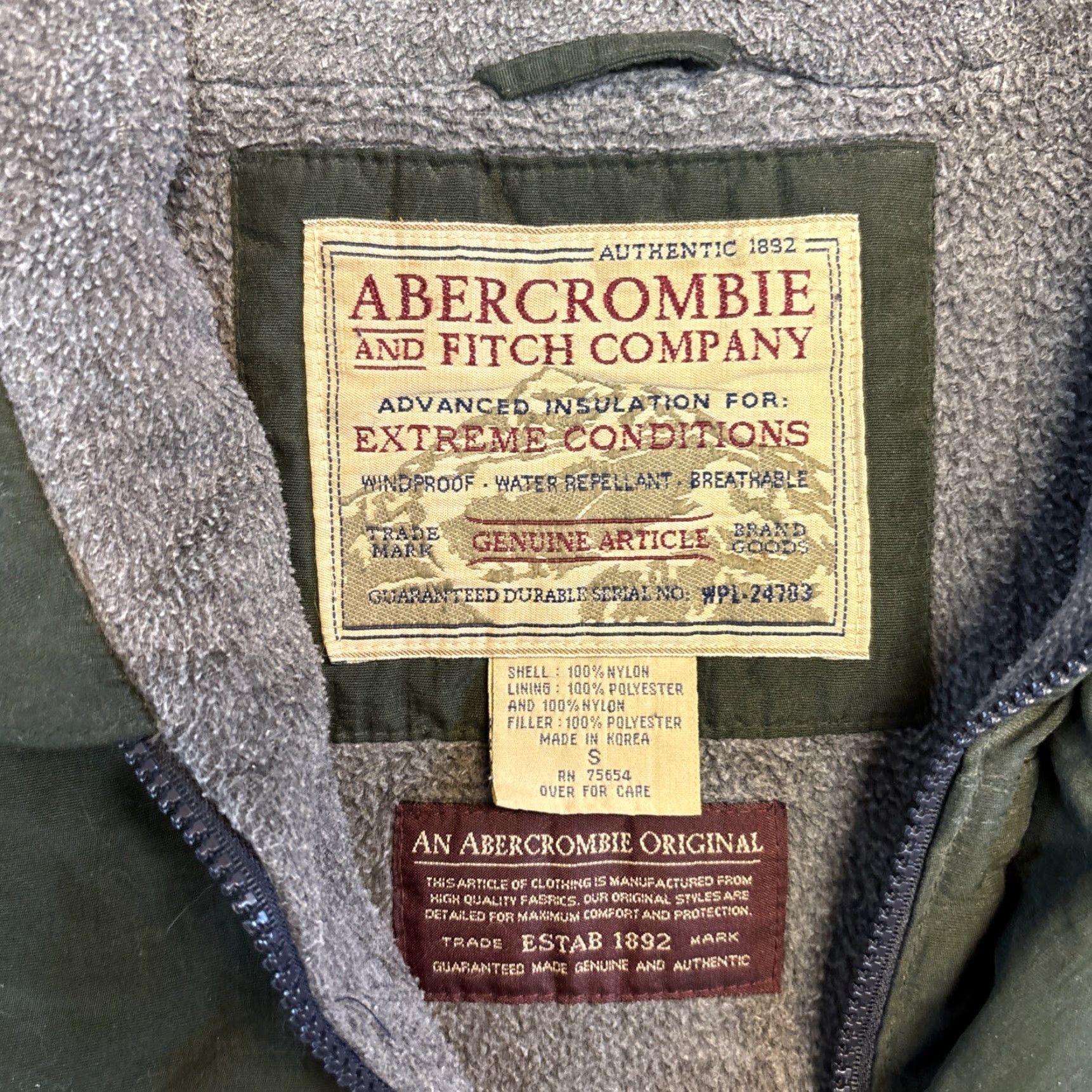 Abercrombie & Fitch VINTAGE Abercrombie & Fitch Parker Hood Fleece Lined Green Jacket Parka Men S Hooded Small Green Mens Size US S / EU 44-46 / 1 - 2 Thumbnail