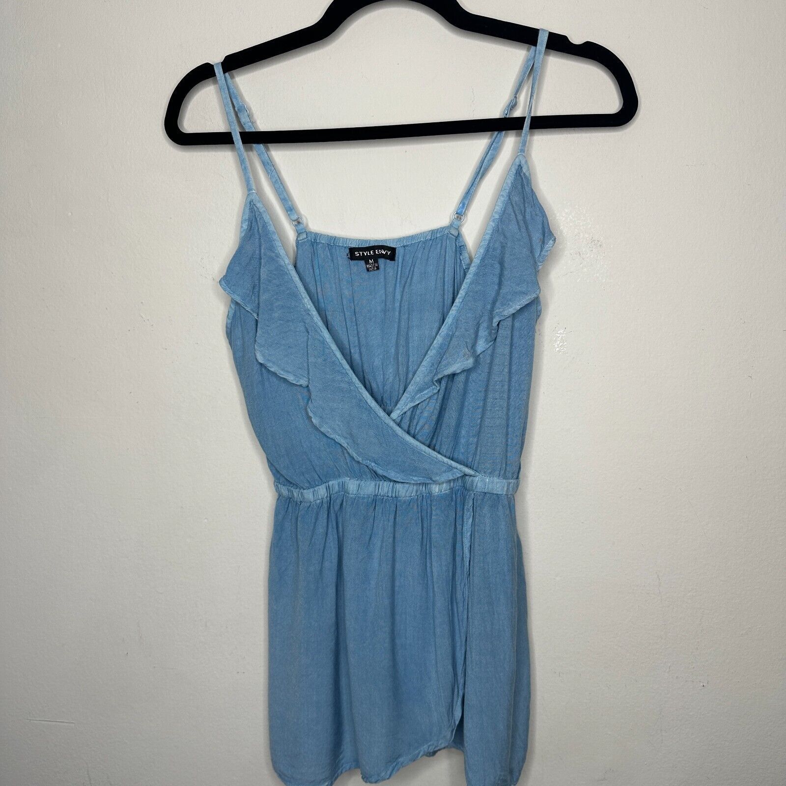 Other Light Denim Blue V-Neck Faux Wrap Ruffle Spaghetti Blouse M Size M / US 6-8 / IT 42-44 - 12 Thumbnail
