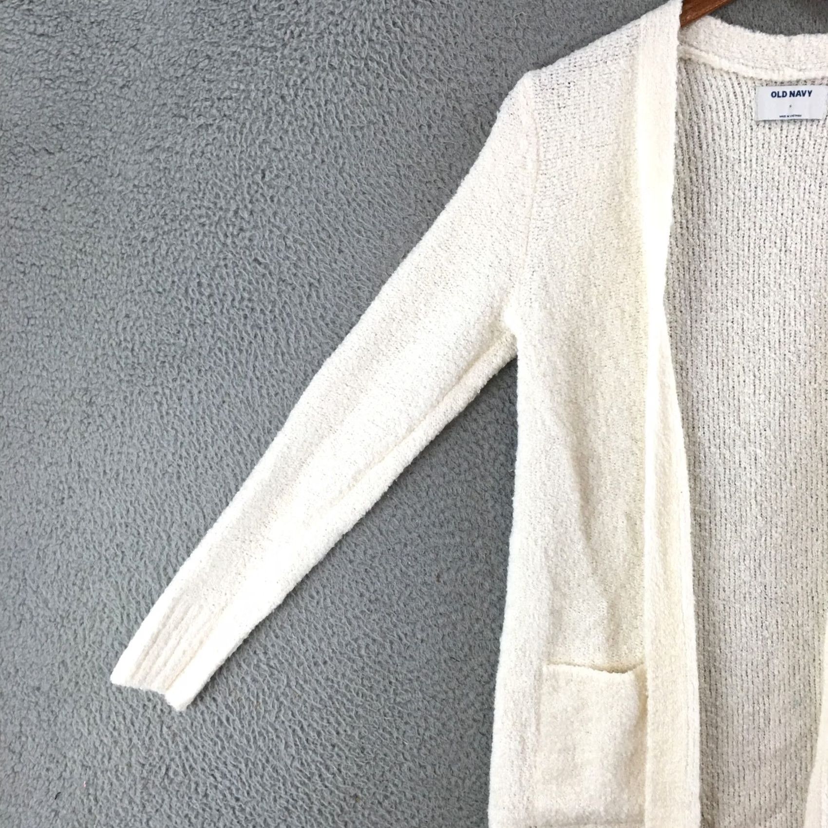 Old Navy Old Navy Cardigan Womens S Ivory Open Front Long Sleeve Knit Sweater Pockets Size S / US 4 / IT 40 - 6 Thumbnail