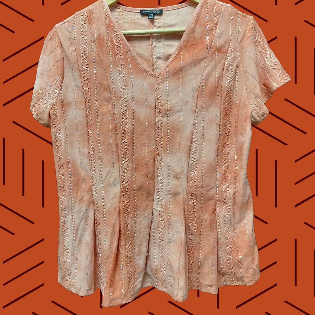 Vintage VINTAGE ava & grace petite Embroidered Top Orange Solid Short Sleeve Women PM V-Neck Blouse Size M / US 6-8 / IT 42-44 - 1 Thumbnail