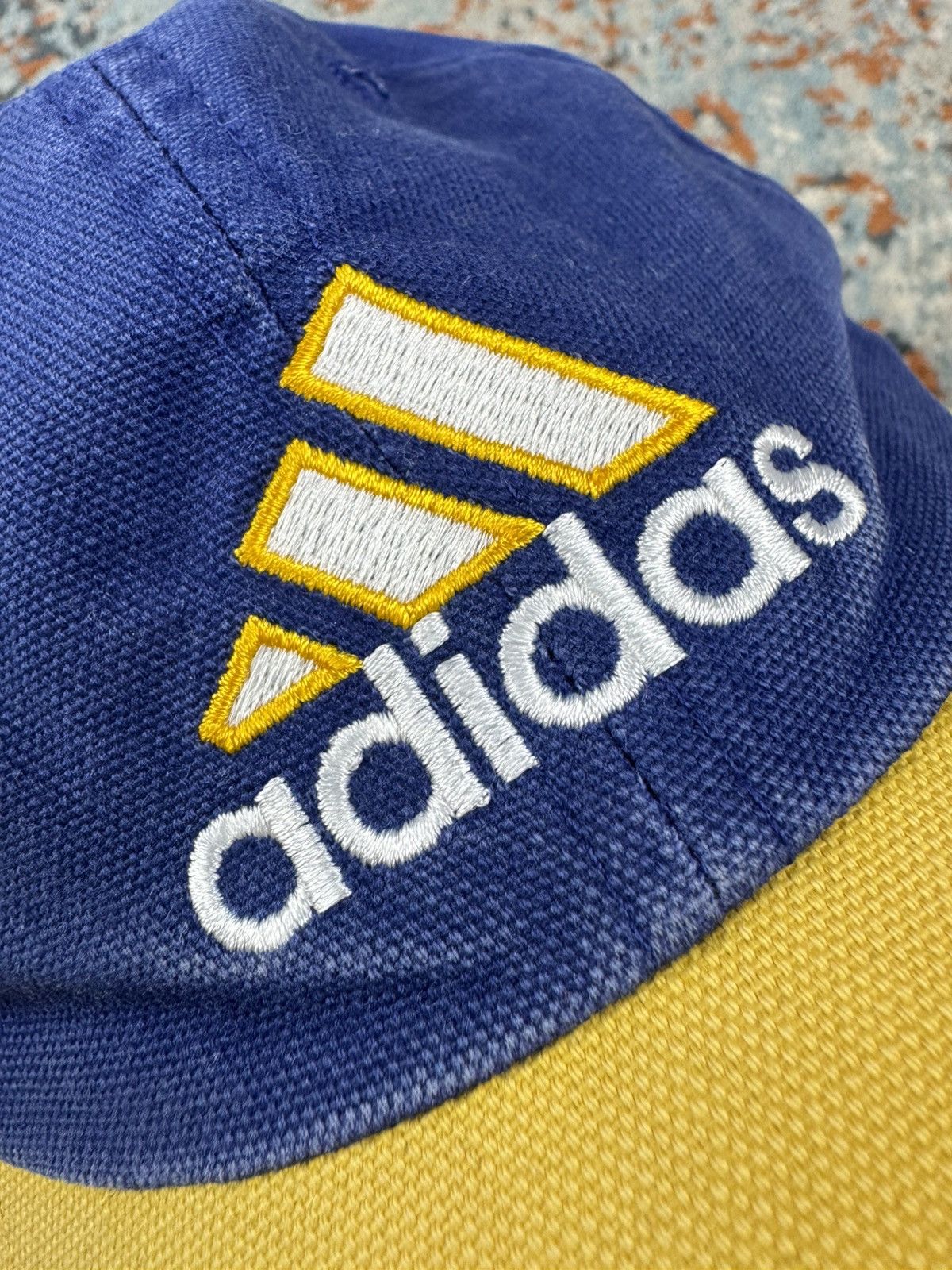 Adidas × Vintage Vintage 90s Adidas yellow navy crazy raver style hat cap Size ONE SIZE - 6 Thumbnail