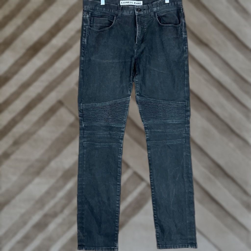Express Express Mens Jeans Black Denim Rocco Slim Fit Skinny Leg Stretch 32x34 Size US 33 - 1 Thumbnail