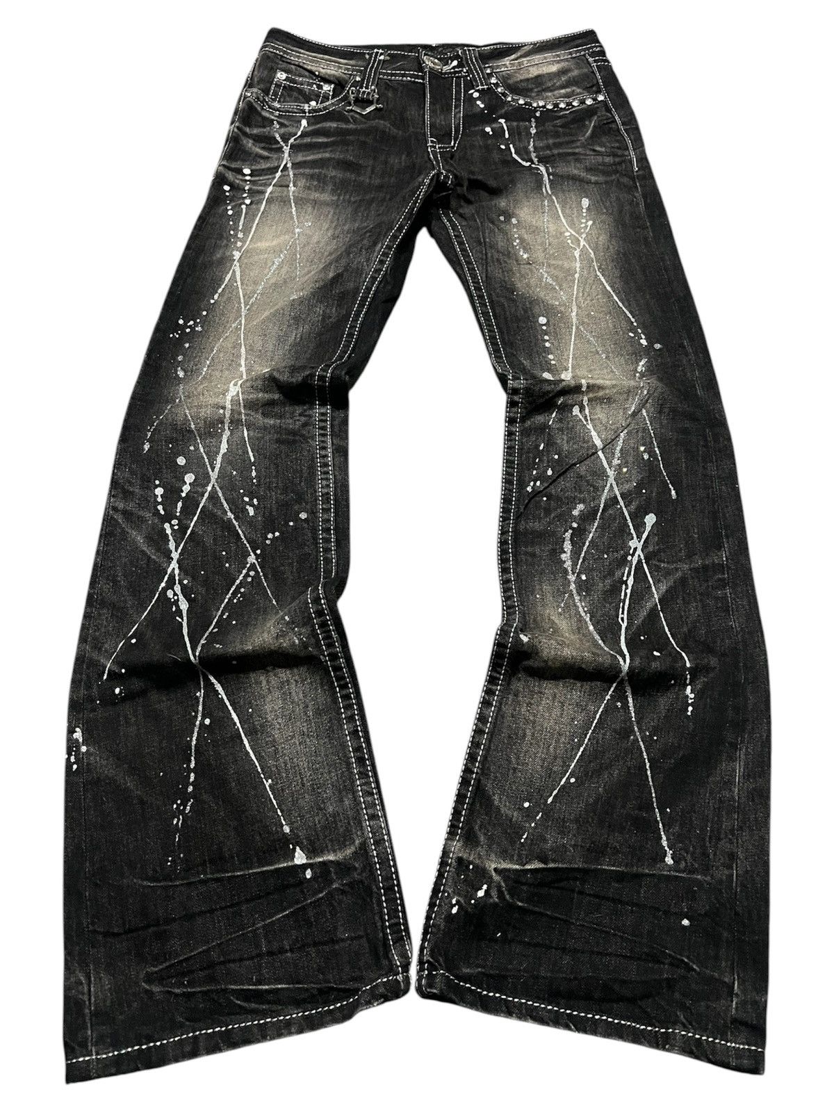If Six Was Nine Xfrm Studded Swarovski Mudwash Flared Jeans Size US 30 / EU 46 - 2 Thumbnail