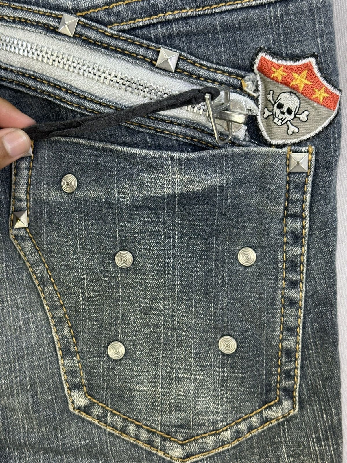 If Six Was Nine B.C.B.G Cross Skull Distressed Flared Jeans Size US 33 - 12 Thumbnail