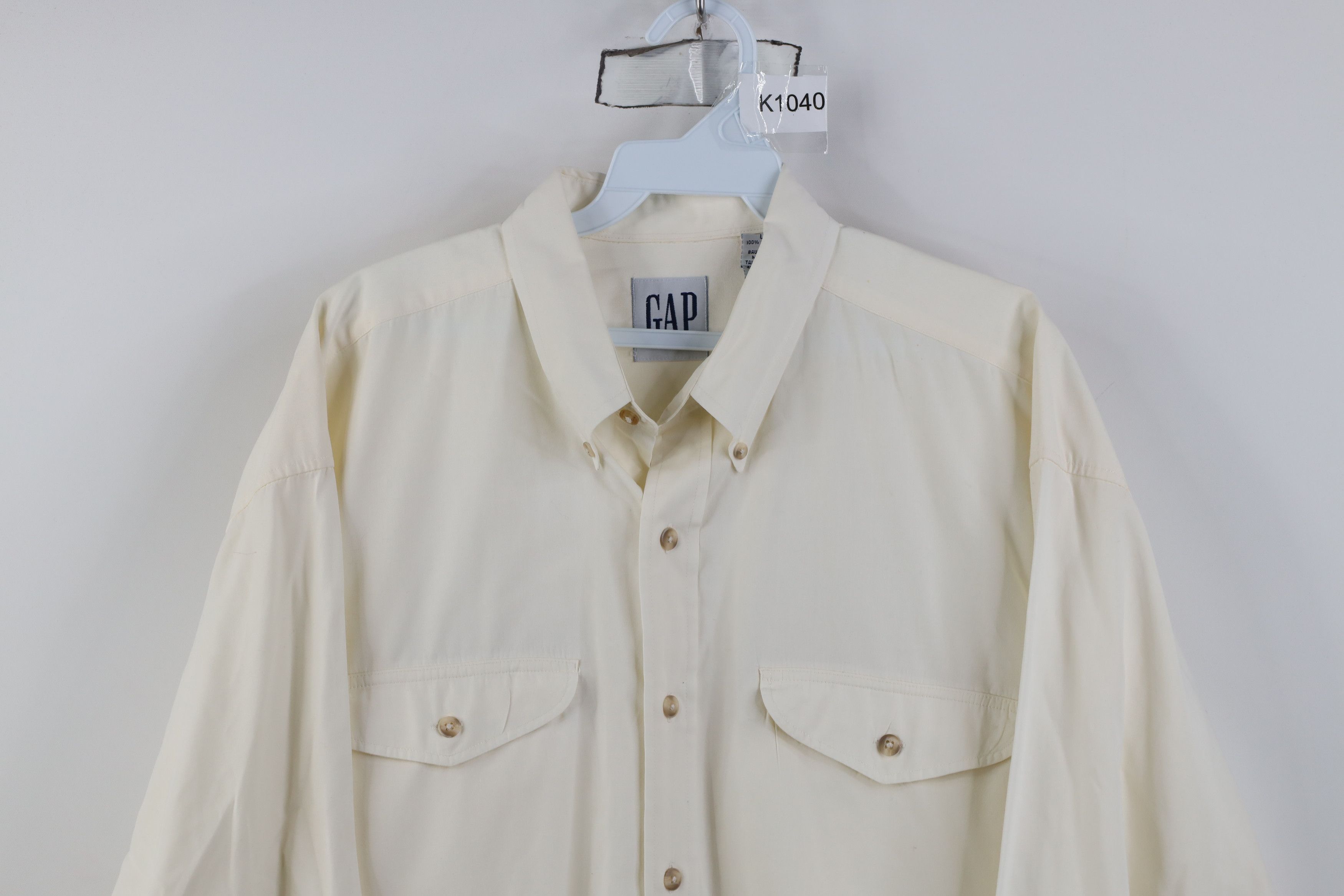 Gap Vintage 90s Gap Collared Button Down Shirt Cream Cotton Size US L / EU 52-54 / 3 - 2 Thumbnail