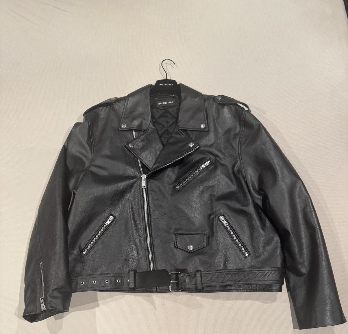 Balenciaga BALENCIAGA FW19 BLACK CAMPAIGN LOGO BIKER LEATHERJACKET Size US L / EU 52-54 / 3 - 3 Thumbnail