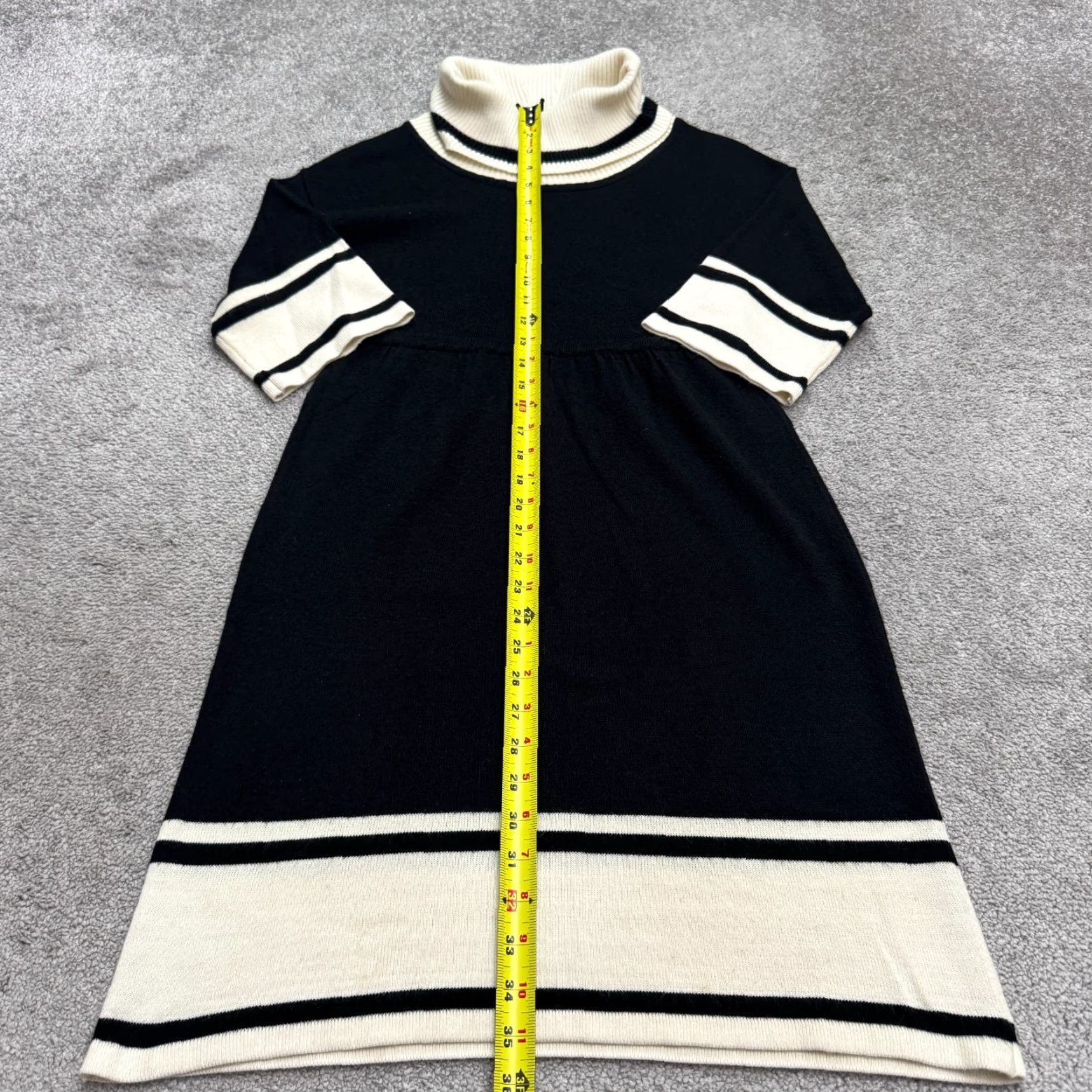 MAGGY LONDON Maggy London Turtleneck Midi Sweater Dress Womens Small Black White Striped Knit Size S / US 4 / IT 40 - 6 Thumbnail