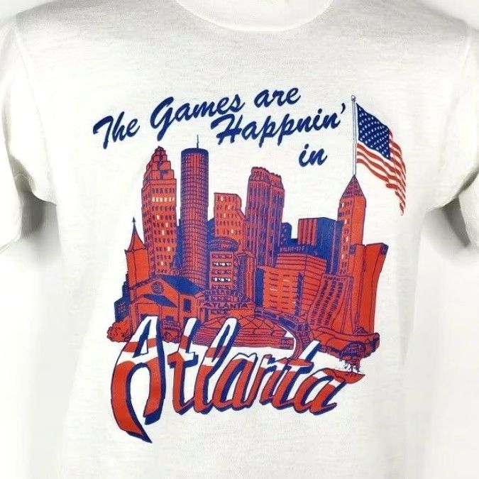 Fruit Of The Loom VINTAGE Atlanta Olympic Games T Shirt Mens Size S 90s Skyline Cityscape Size US S / EU 44-46 / 1 - 2 Thumbnail
