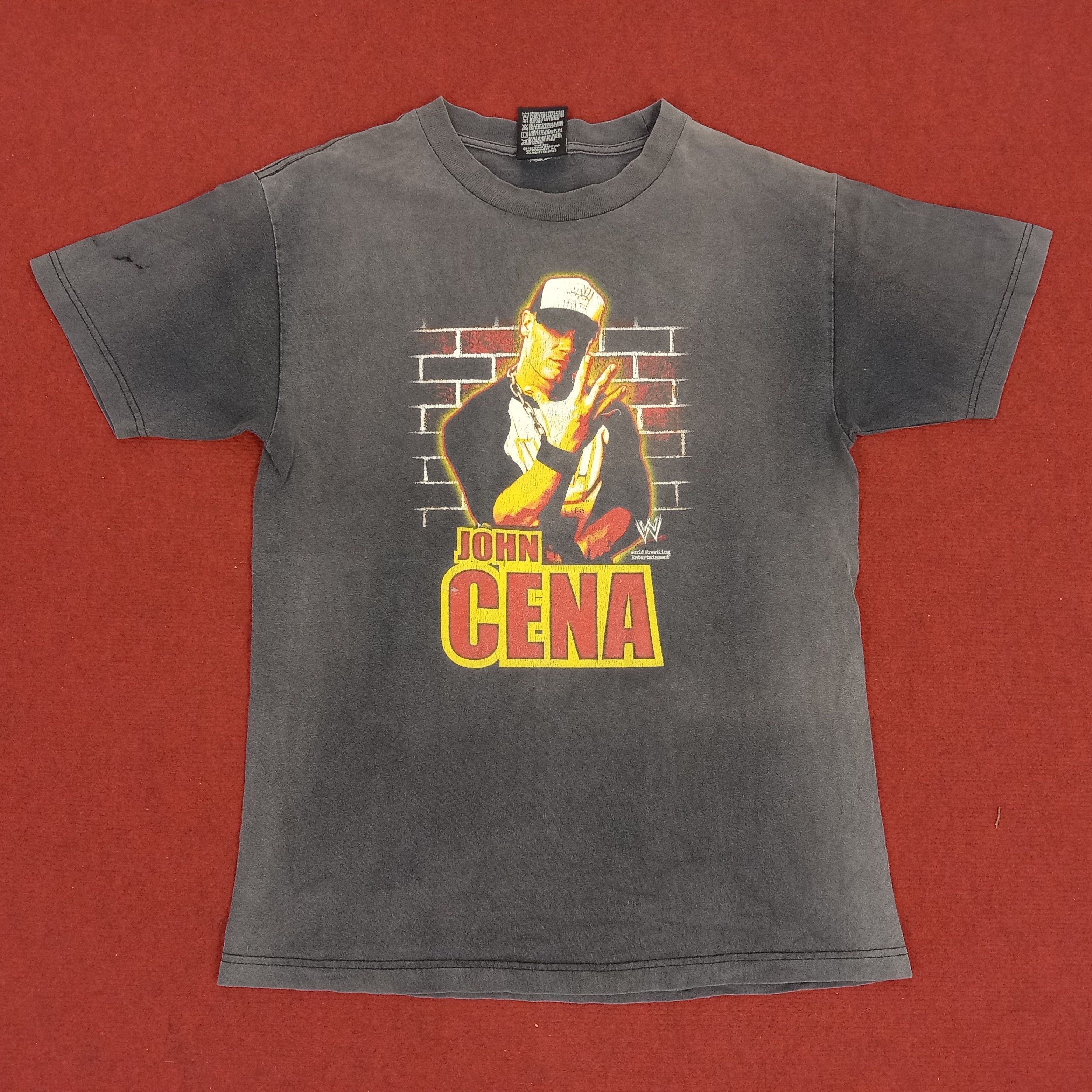 image of John Cena Wrestling Entertainment Vintage Faded Tshirt in Grey, Men's (Size Medium)