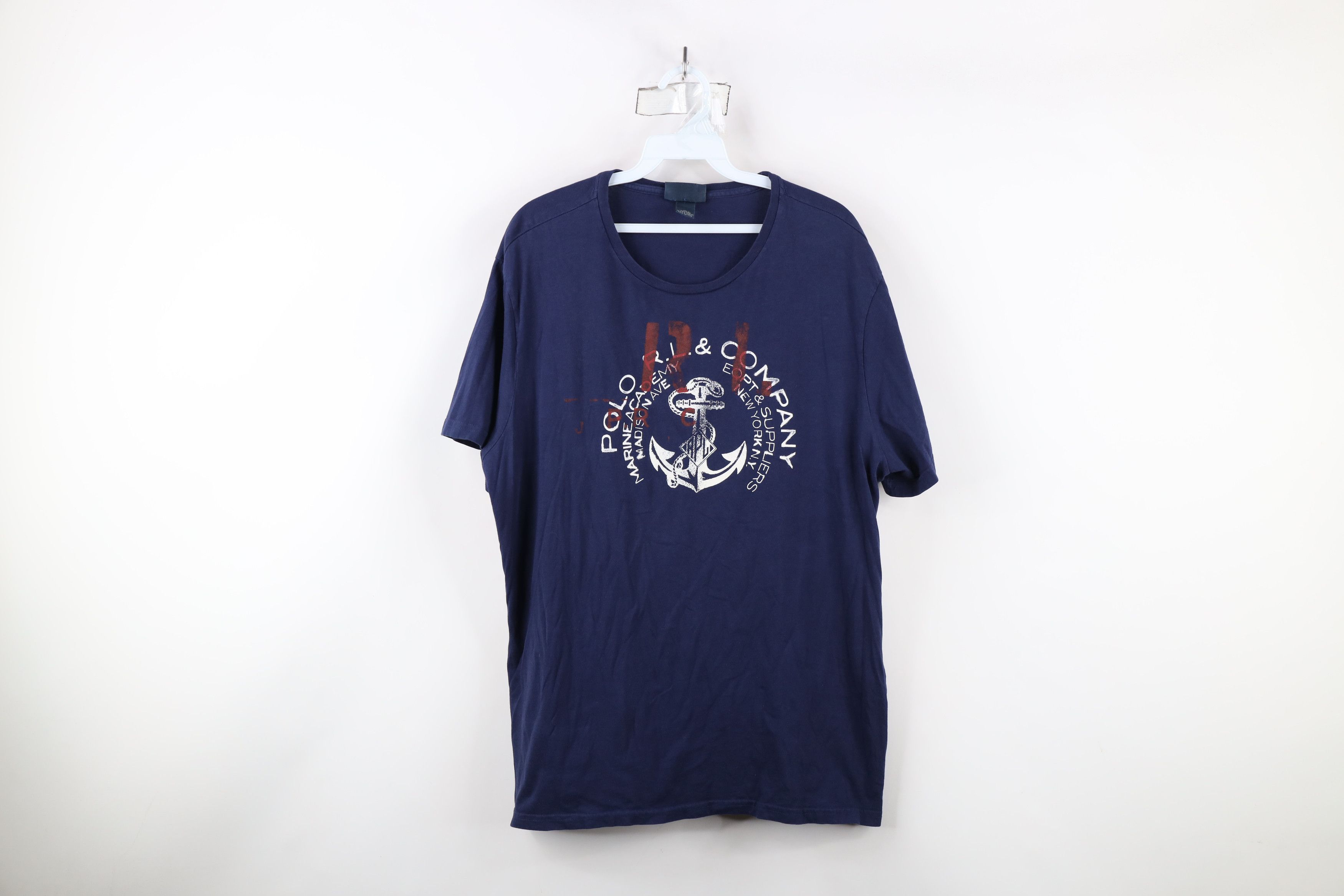 Ralph Lauren × Vintage Vintage 90s Ralph Lauren Boat Anchor Marine T-Shirt Blue Size US XL / EU 56 / 4 - 1 Thumbnail