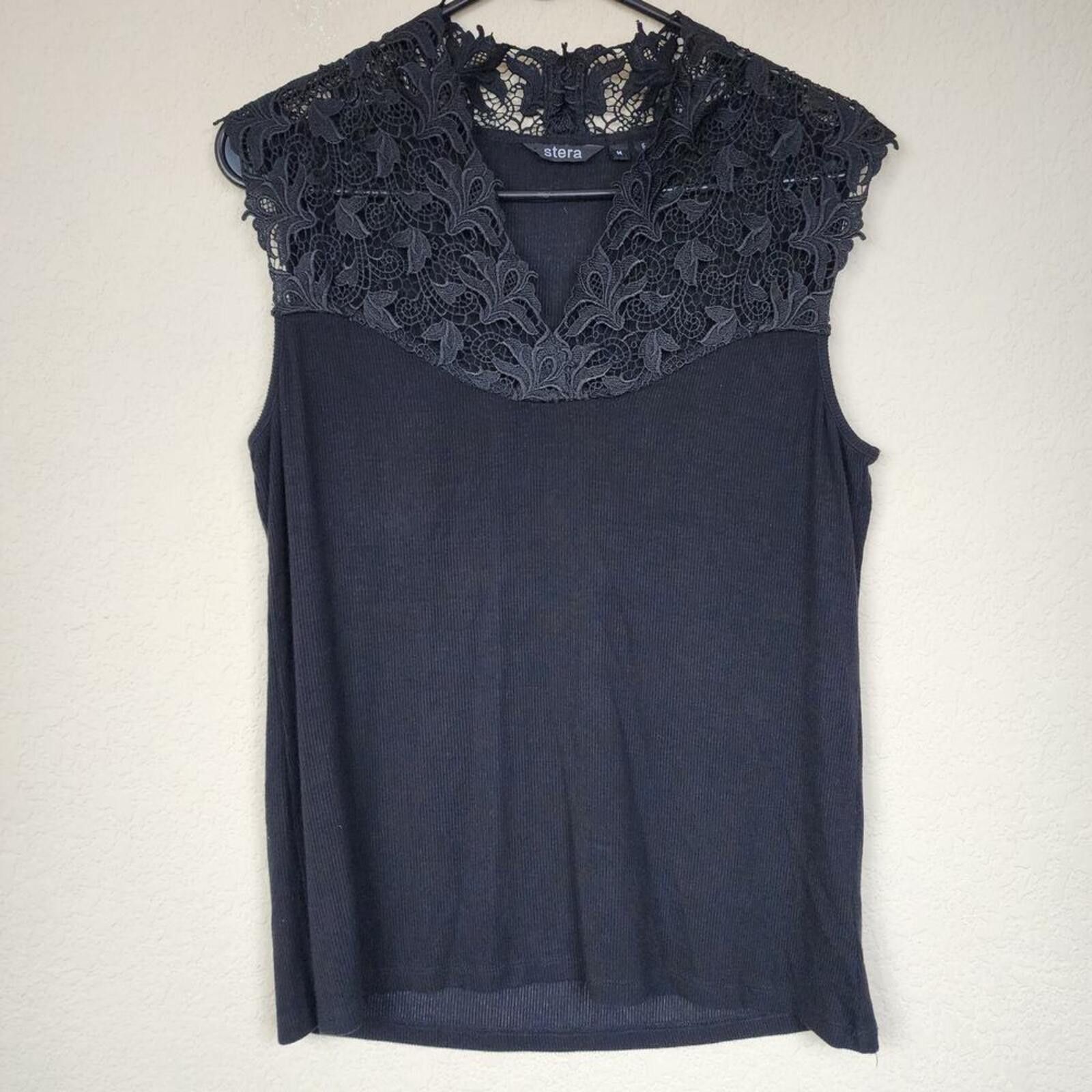 Sterling Silver Stera Medium Black Lace Gothic Tank Top Blouse Size M / US 6-8 / IT 42-44 - 1 Thumbnail