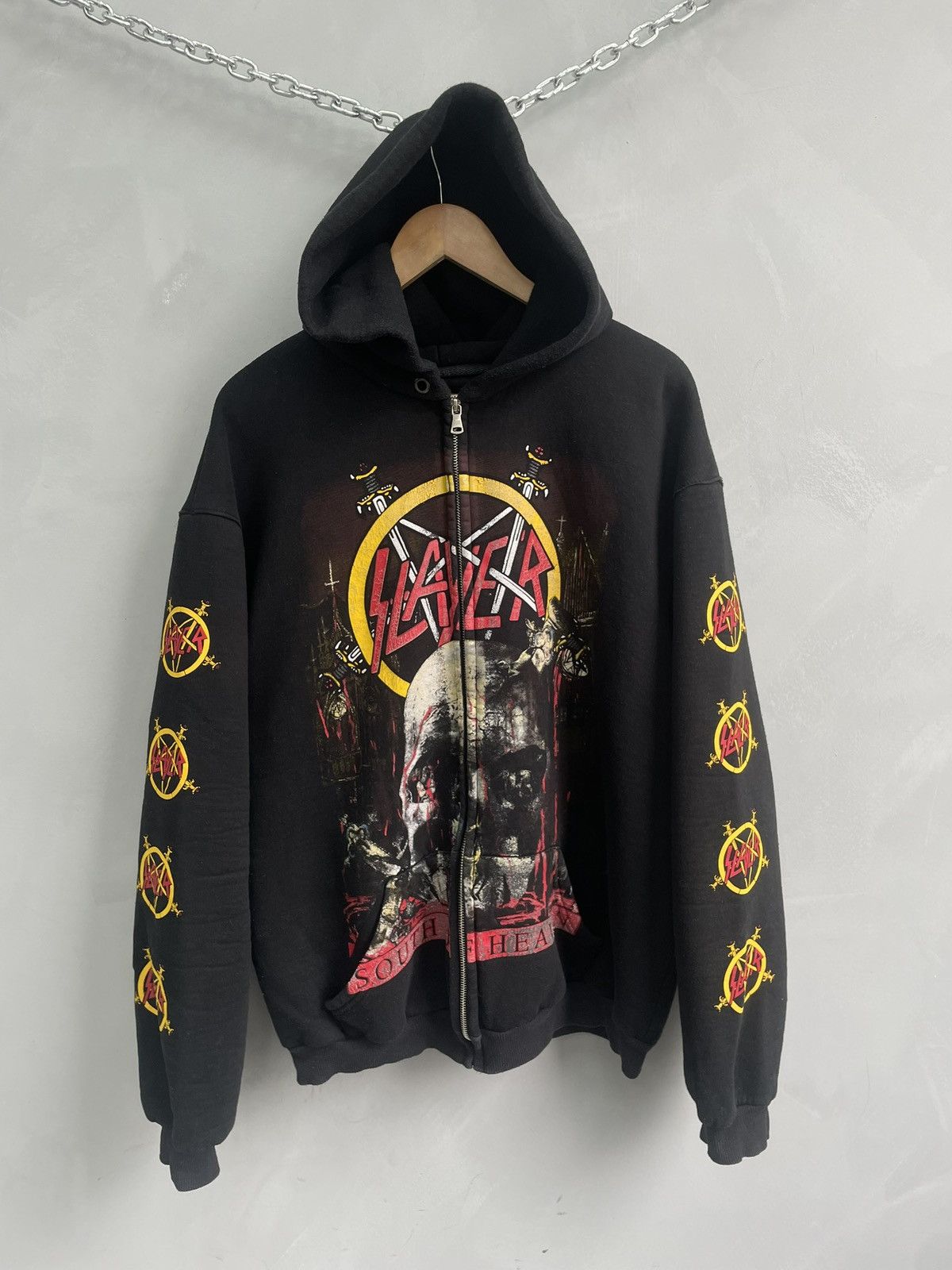 Slayer Rare 90s Slayer boxy rock hoodie opium overprint Size US XL / EU 56 / 4 - 2 Thumbnail