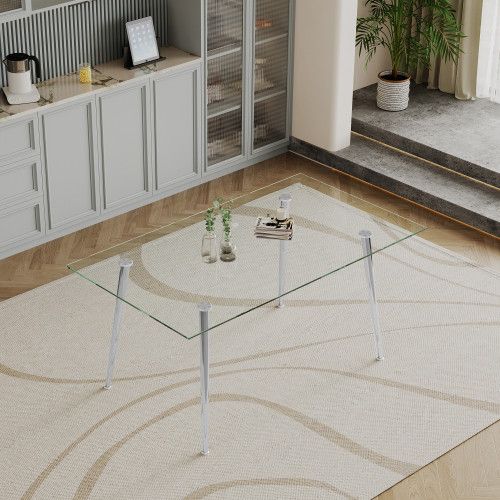 Designer × Homemade 0.32" Thick Tempered Glass Top Dining Table with Silver Stai Size US L / EU 52-54 / 3 - 4 Thumbnail
