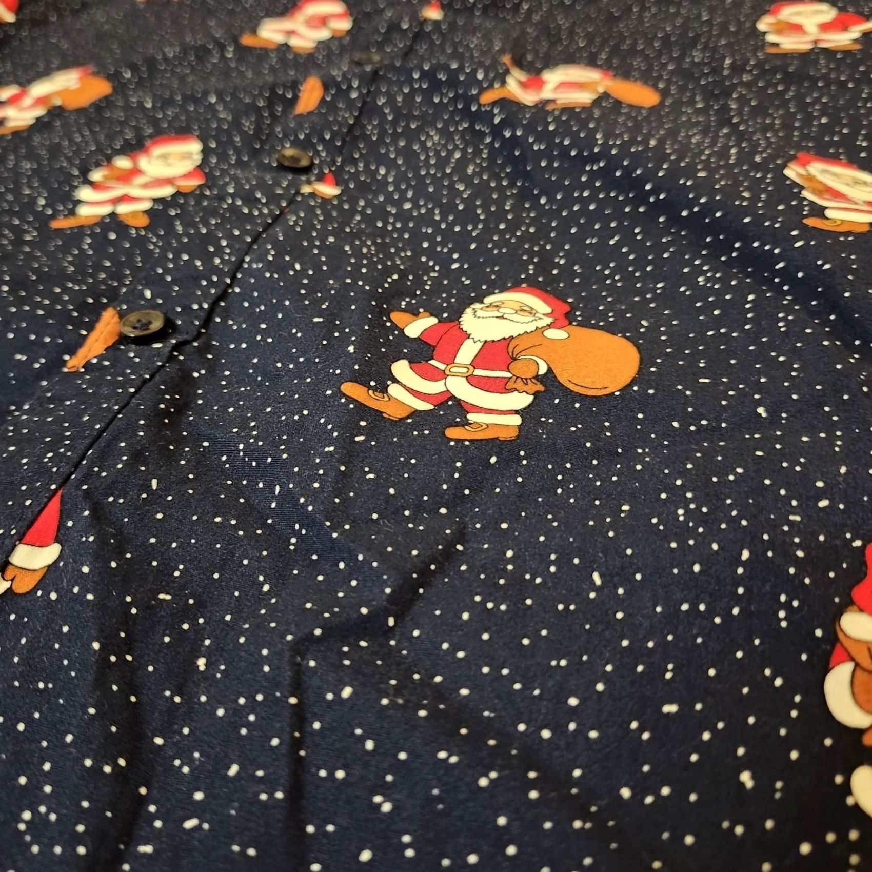 Denime Denim & Flower Button-Down Short Sleeves Santa Claus Graphic Print Denim Shirt Mens Large Blue Size US 33 - 6 Thumbnail