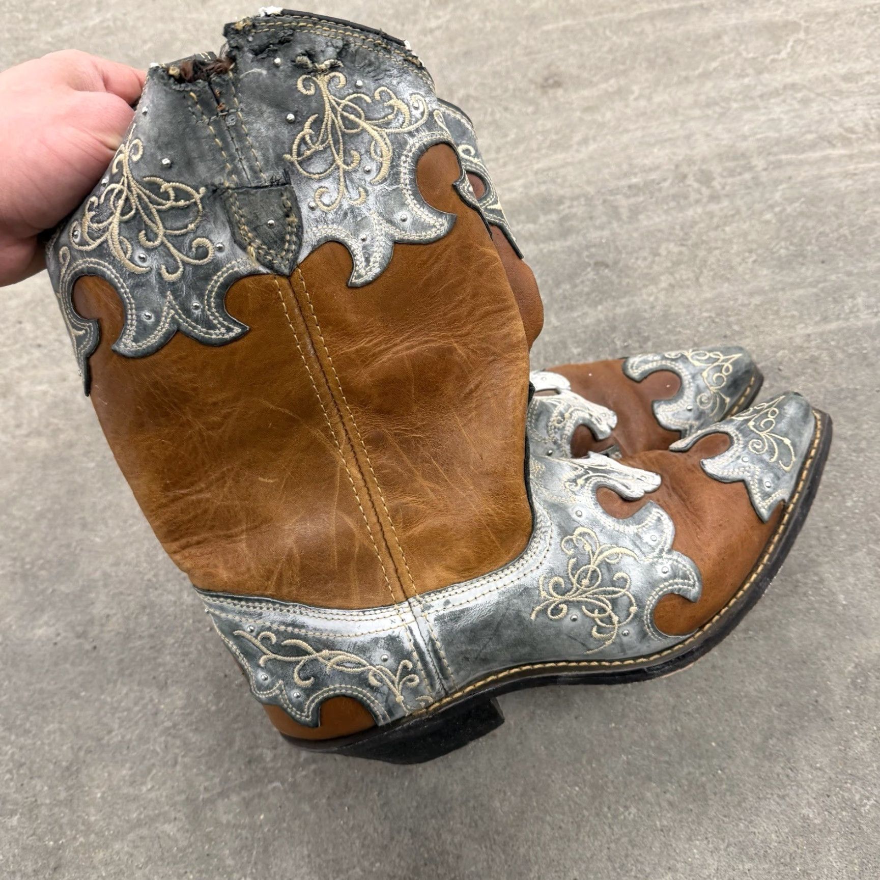 Vintage VINTAGE Rockin Country Women’s Boots Western Cowboy Leather 11M Brown Mid-Calf Leather 42 US 11 Womens - RIP TEAR Size US 11 / IT 41 - 4 Thumbnail