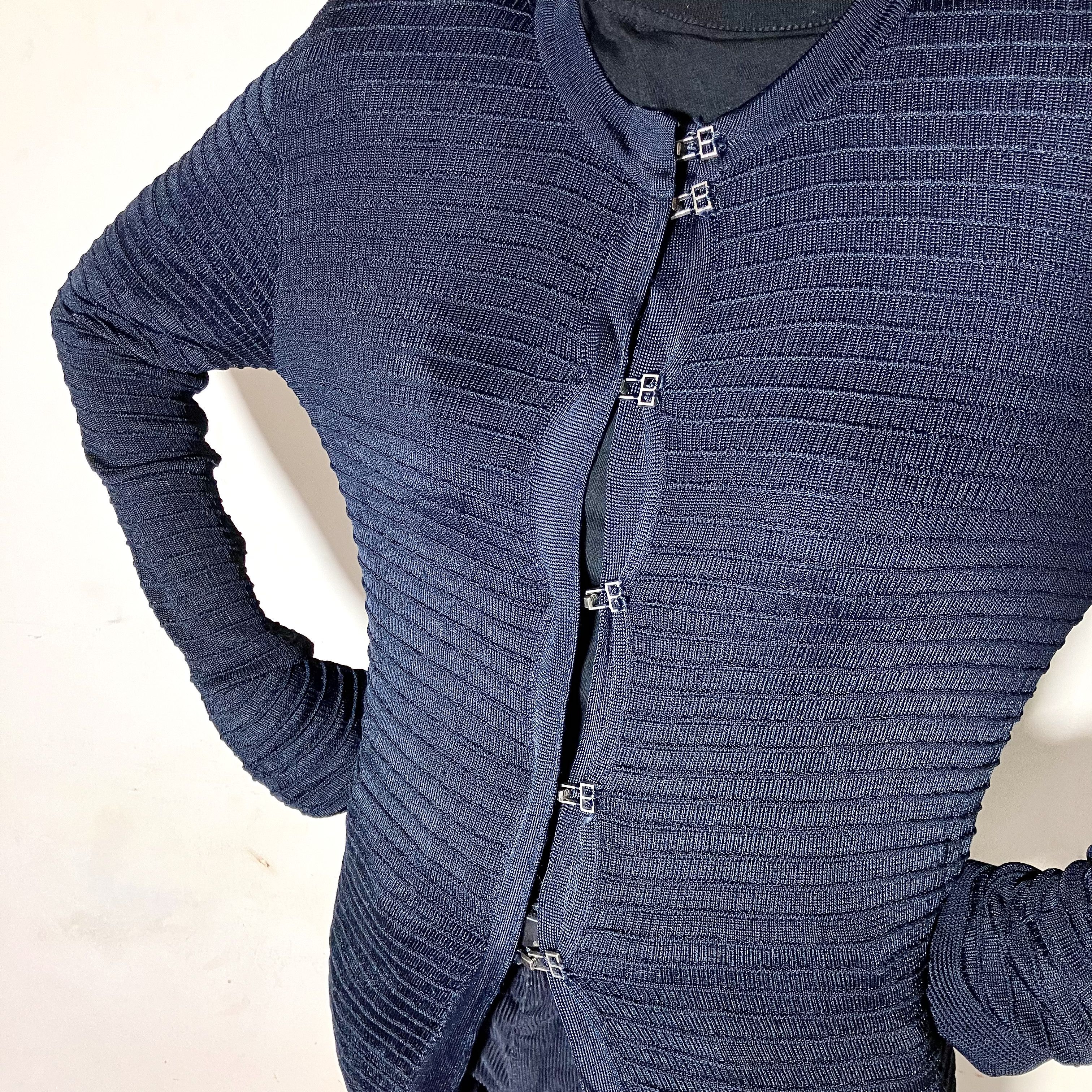 Armani Armani Collezioni navy ribbed knit cardigan Size M / US 6-8 / IT 42-44 - 4 Thumbnail