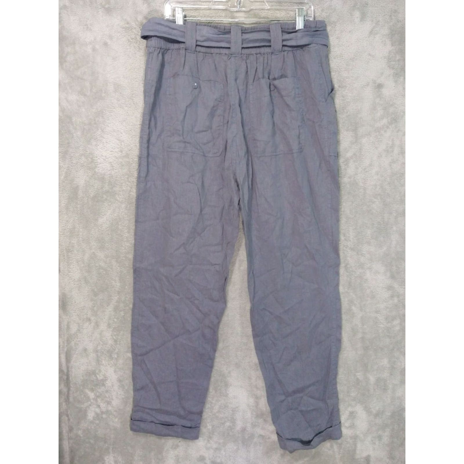Vintage Tahari High Rise Crop Pants Womens Large Gray Linen Tapered Beachy Bohemian Size 36" / US 14 / IT 50 - 2 Thumbnail