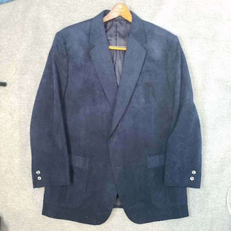 Vintage Vintage men's bespoke navy blue suede blazer sz L Size 42R - 2 Thumbnail