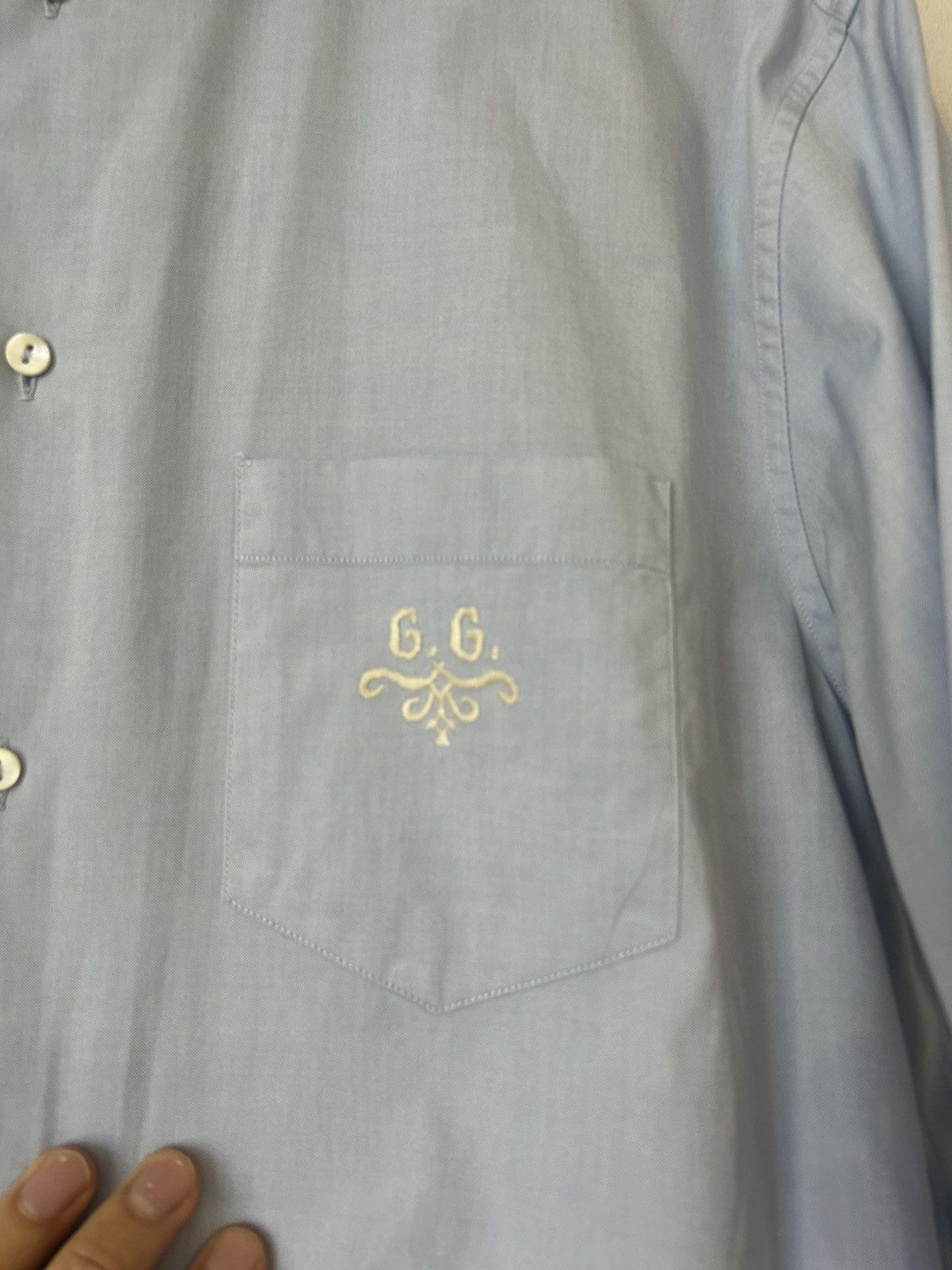 Gucci Gucci Light Blue Cotton Shirt with Embroidered “GG” Crest Size US L / EU 52-54 / 3 - 2 Thumbnail