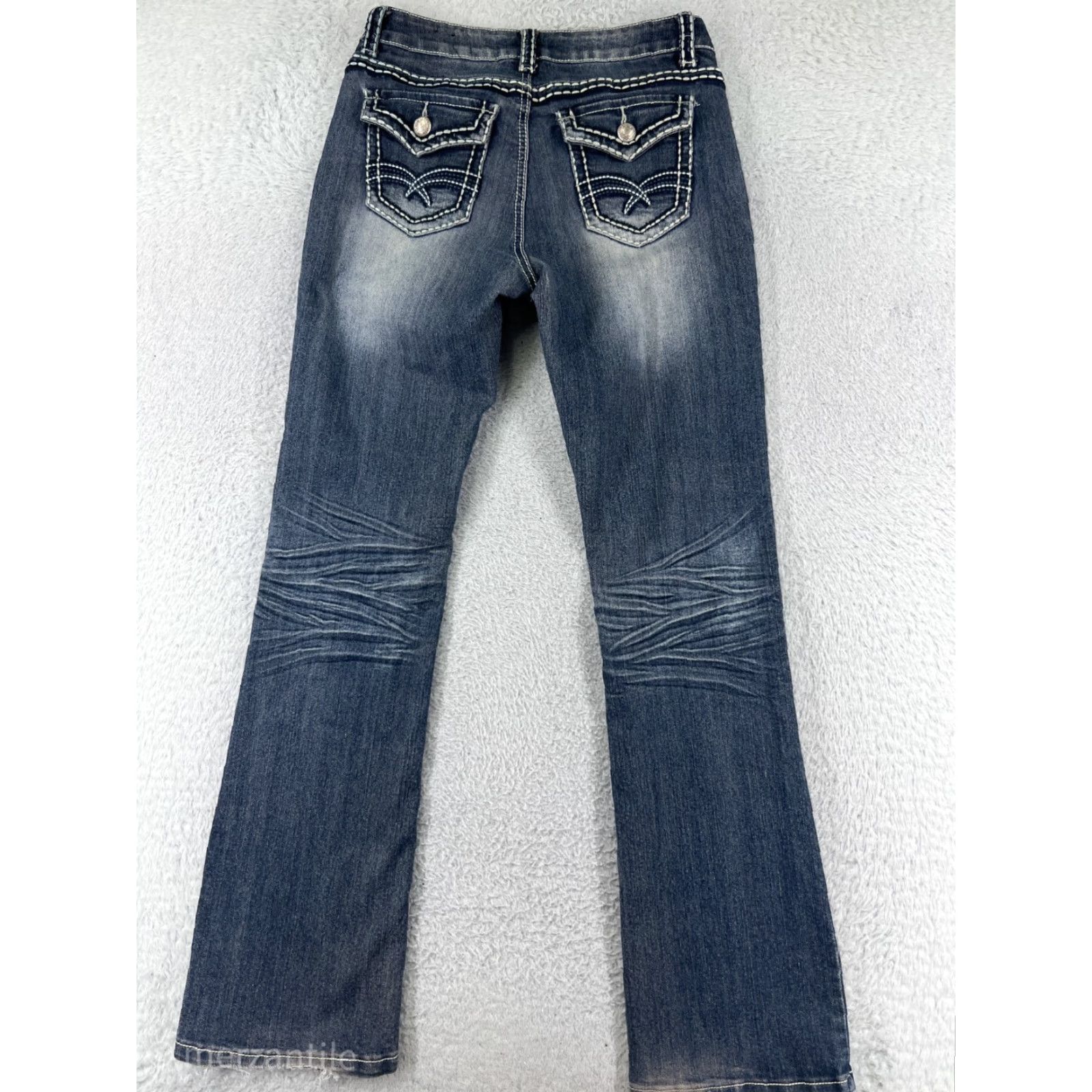 Denime Suko Jeans Women 8 Blue Denim Bootcut Mid Rise Distressed Zipper 5-Pocket Inseam 31" Womens Size 30" / US 8 / IT 44 - 3 Thumbnail