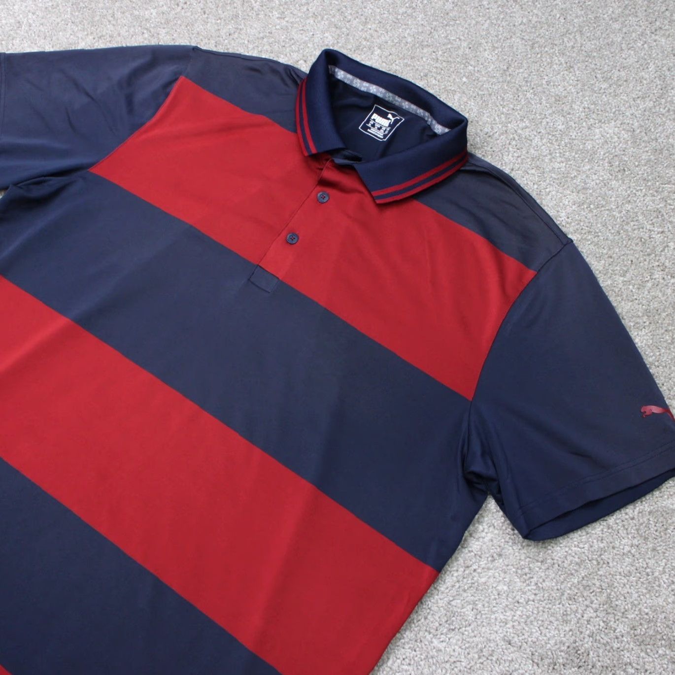 Puma Puma Polo Shirt Mens XL Red/Blue Striped Rugby Golf Poly Stretch Short Sleeve Polo Shirt XL Mens Red/Blue Striped Logo Sports Golf Rugby Size US XL / EU 56 / 4 - 3 Thumbnail
