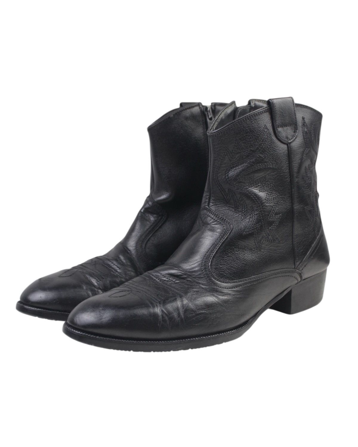 Japanese Brand 2000S ESQUIRE BLACK LEATHER WESTERN ANKLE BOOTS Size US 8 / EU 41 - 3 Thumbnail