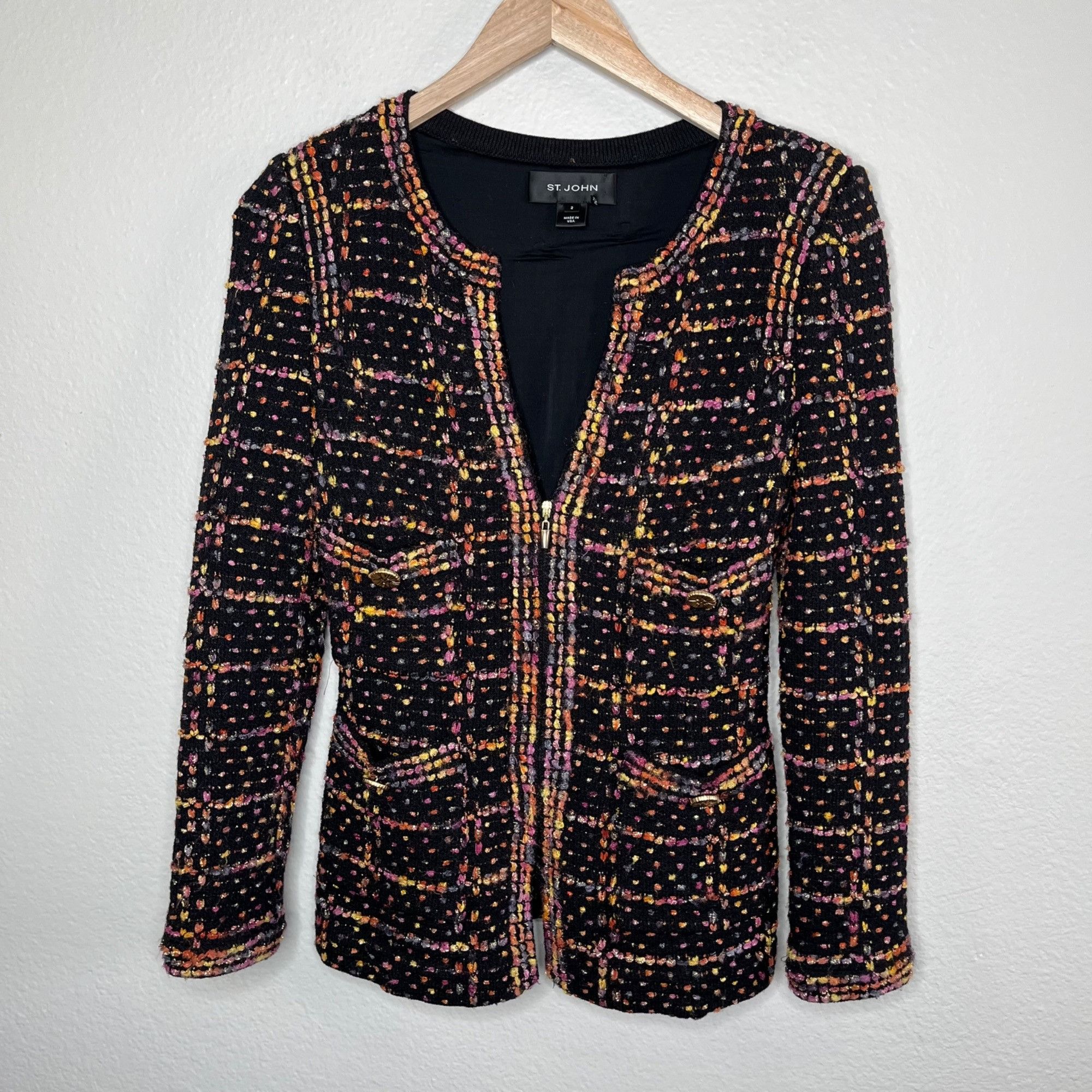 St. John St. John Womens Tweed Knit Multicolor Blazer Jacket Front Po Size XS / US 0-2 / IT 36-38 - 14 Thumbnail