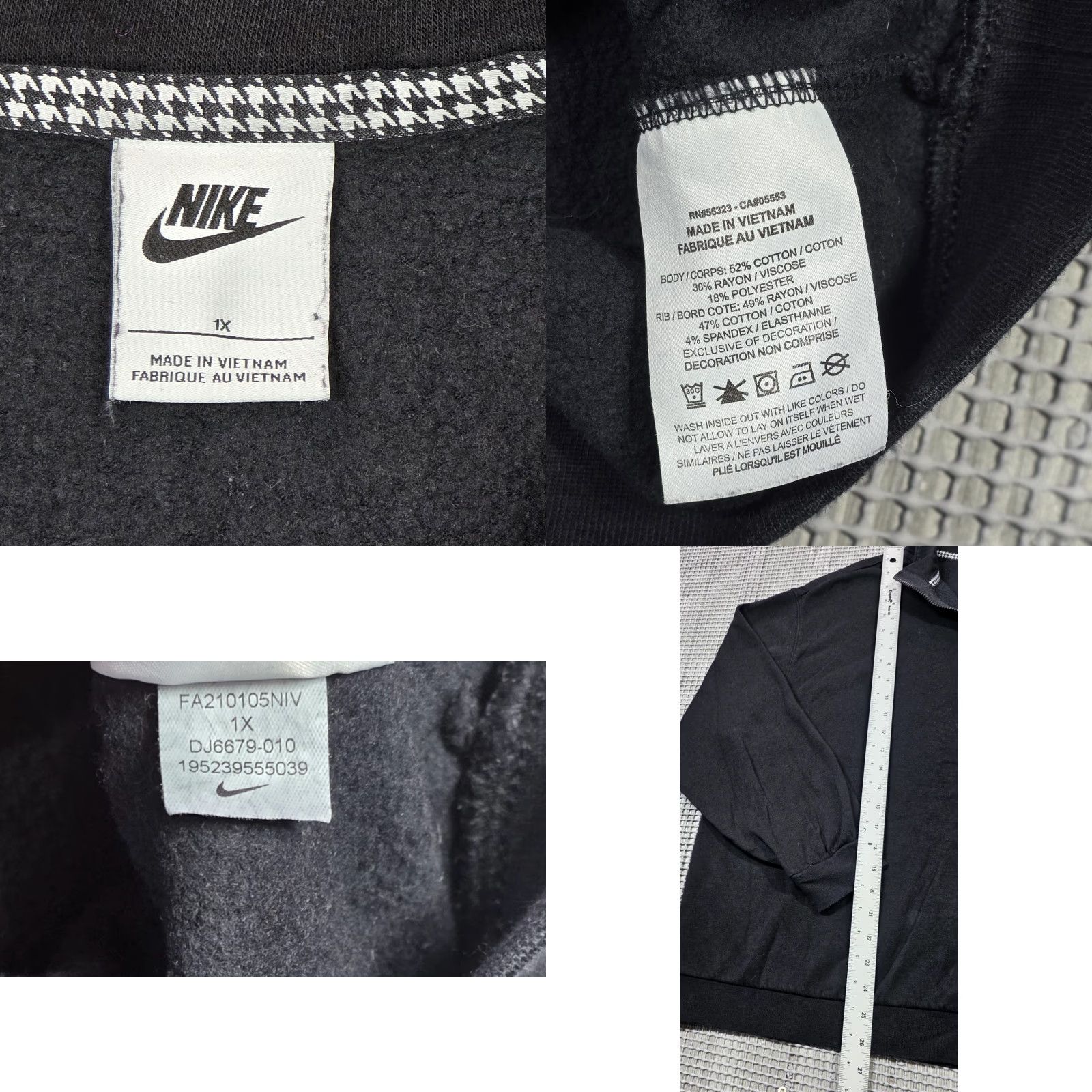Nike Nike 1/4 Zip Pullover Sweatshirt Men Big 1X Black Swoosh Houndstooth Trim Shirt with Zipper Logo Embroidered College Golf Sportswear Pullover Size US XL / EU 56 / 4 - 8 Thumbnail
