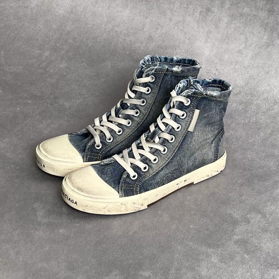 Balenciaga Balenciaga Denim Blue Hitop Sneakers 9 Men Size US 9 / EU 42 - 1 Thumbnail