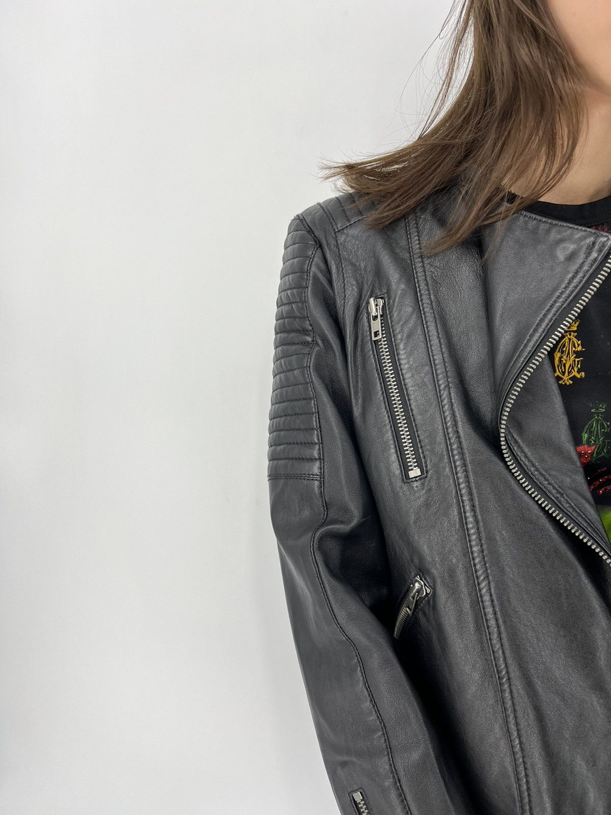 Leather × Mango Mango Black Leather Biker Jacket Racing Moto HONDA BMW Size S / US 4 / IT 40 - 5 Thumbnail