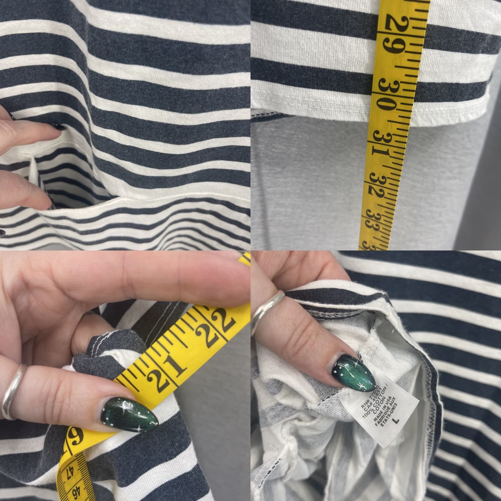 Nautica Mouchette Blouse Womens Large Tunic Striped Double Pocket Pockets Tee Nautical Preppy Size L / US 10 / IT 46 - 8 Thumbnail