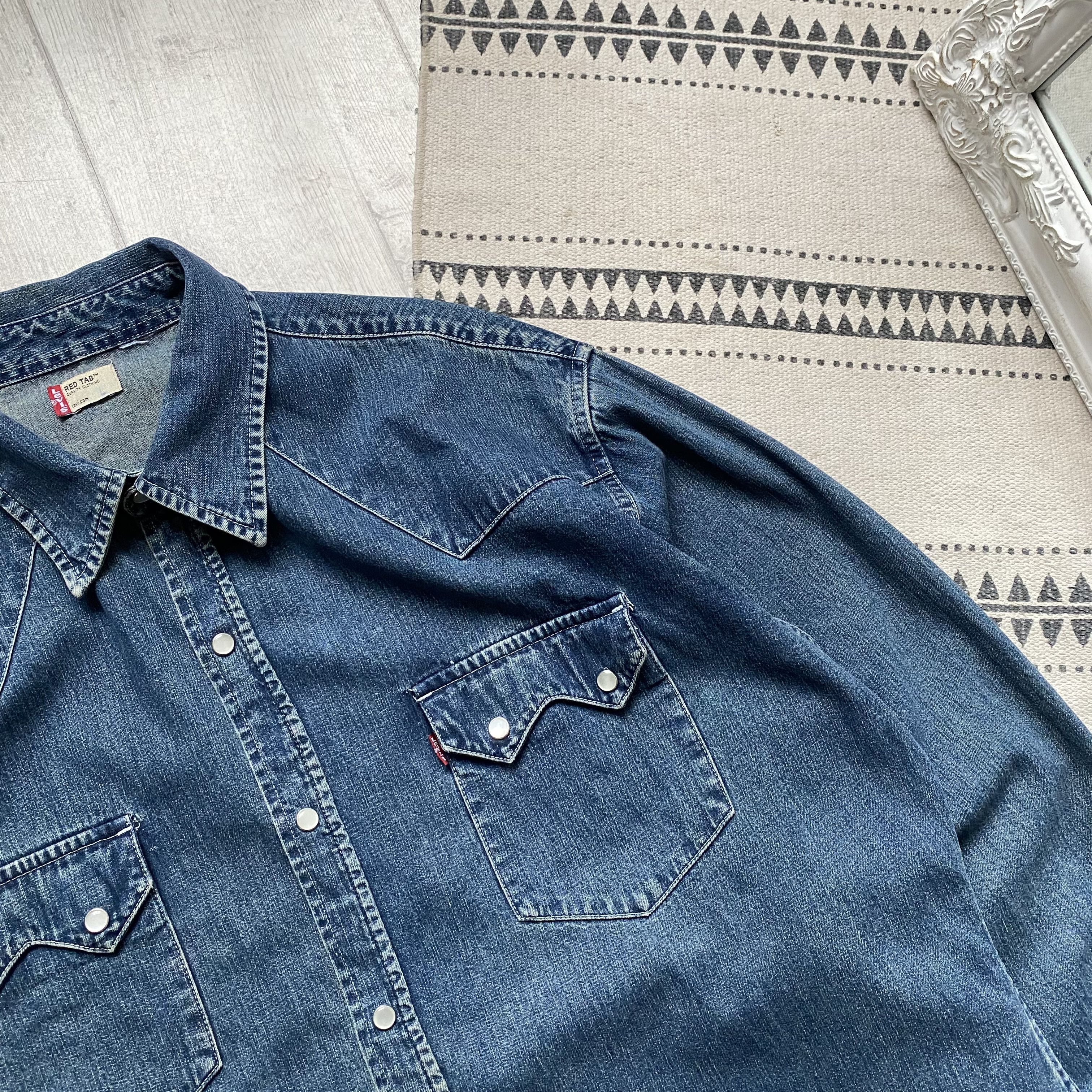 Cowboy Equipment 👔 Vintage Levis Denim shirt Western Cowboy Diesel Wrangler Size US XL / EU 56 / 4 - 4 Thumbnail