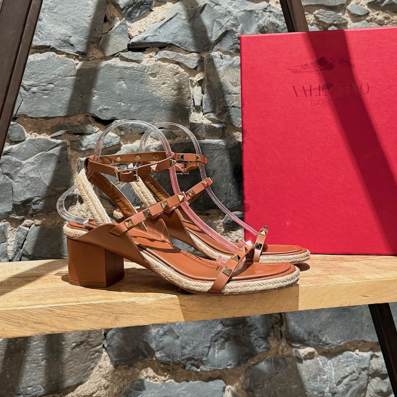 Valentino Valentino Brown Ankle Strap Rockstud Espadrille Sandals Size US 9.5 / IT 39.5 - 1 Thumbnail