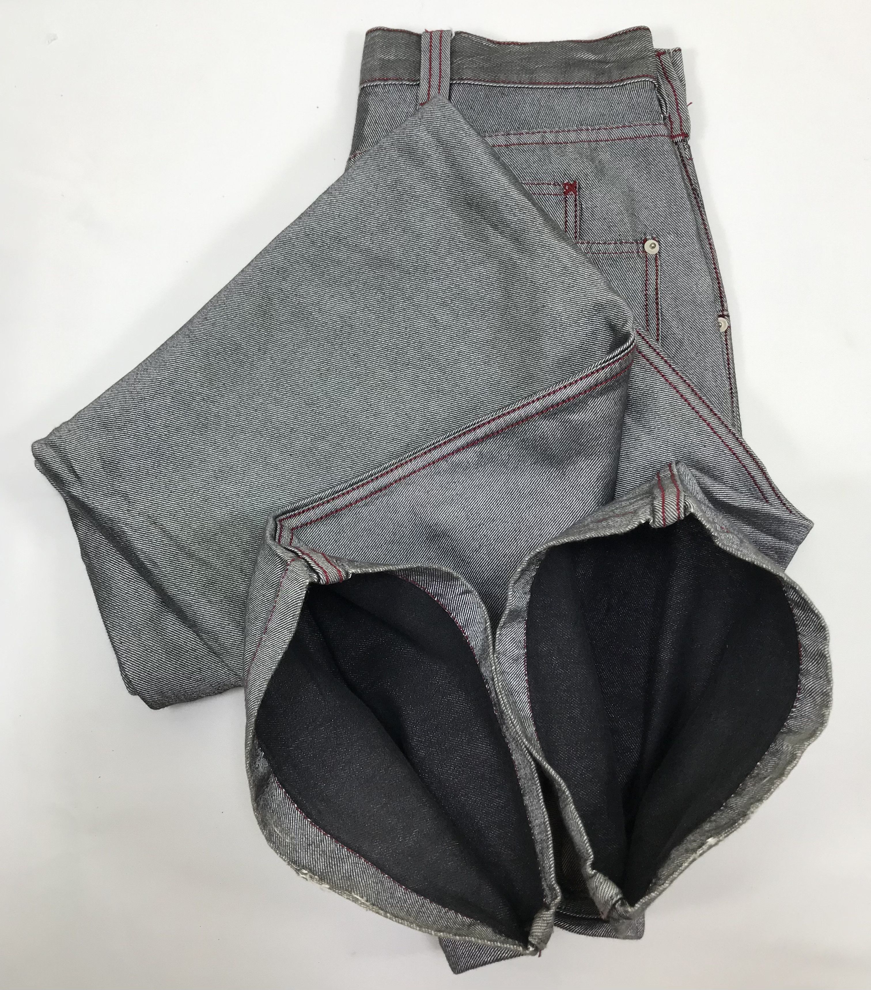 Japanese Brand Baggy Jeans Amore Puro Multi Pocket Glossy Grey Wide Denim Size US 31 - 15 Thumbnail