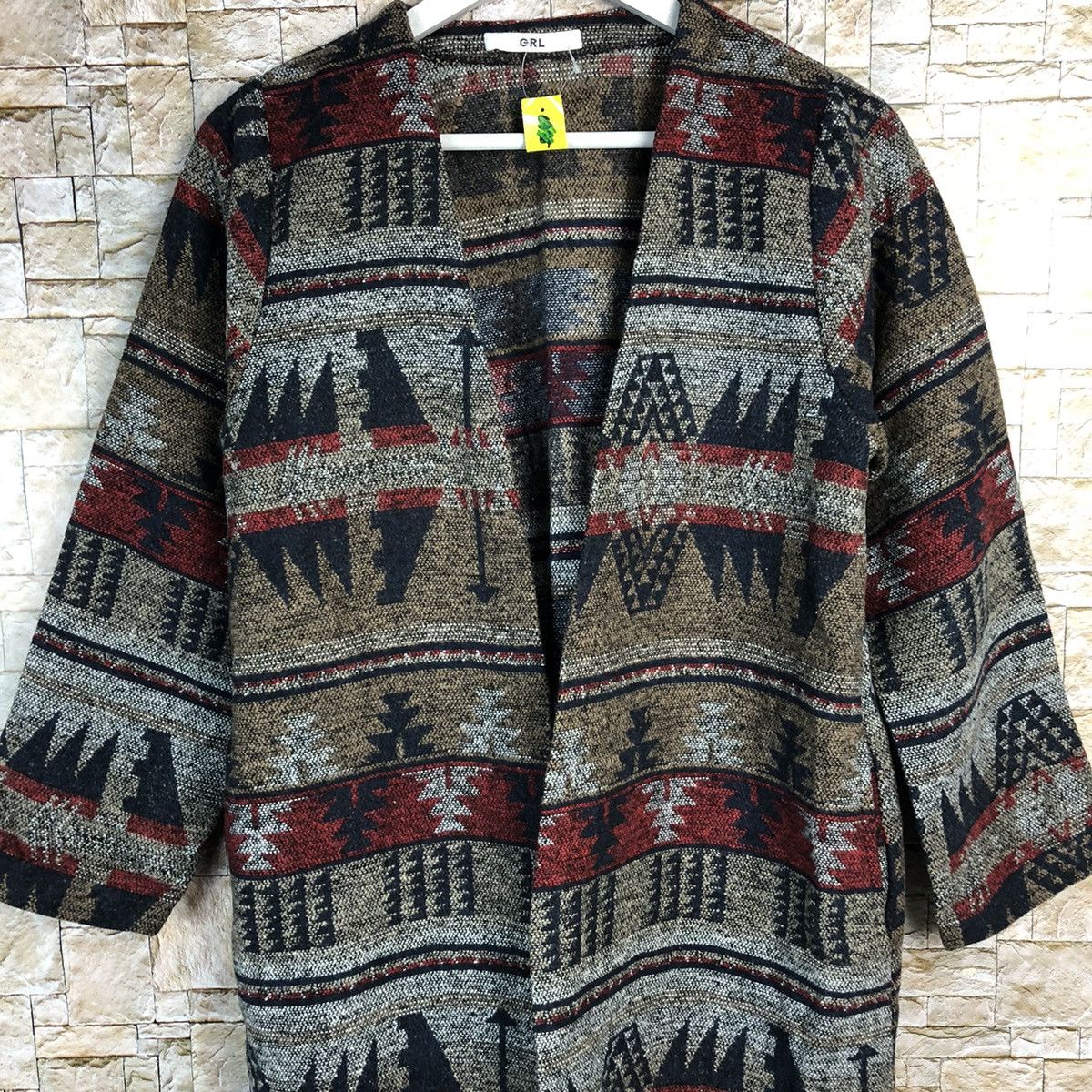 Homespun Knitwear GRL Brown Cardigan navajo art Knitwear #A264 Size US M / EU 48-50 / 2 - 5 Thumbnail