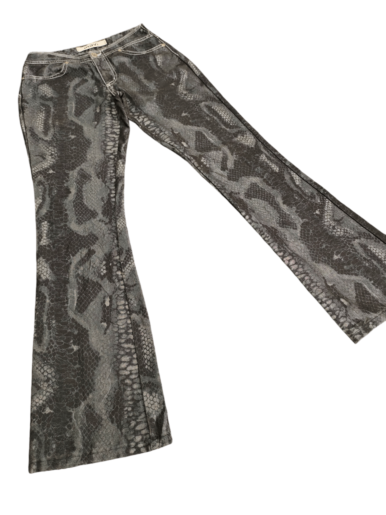 If Six Was Nine Flare Jeans Mavi Python Printed Denim Bootcut Y2k Size US 27 - 2 Thumbnail