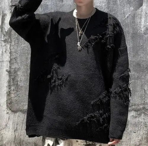 Distressed Black Loose Knit Sweater