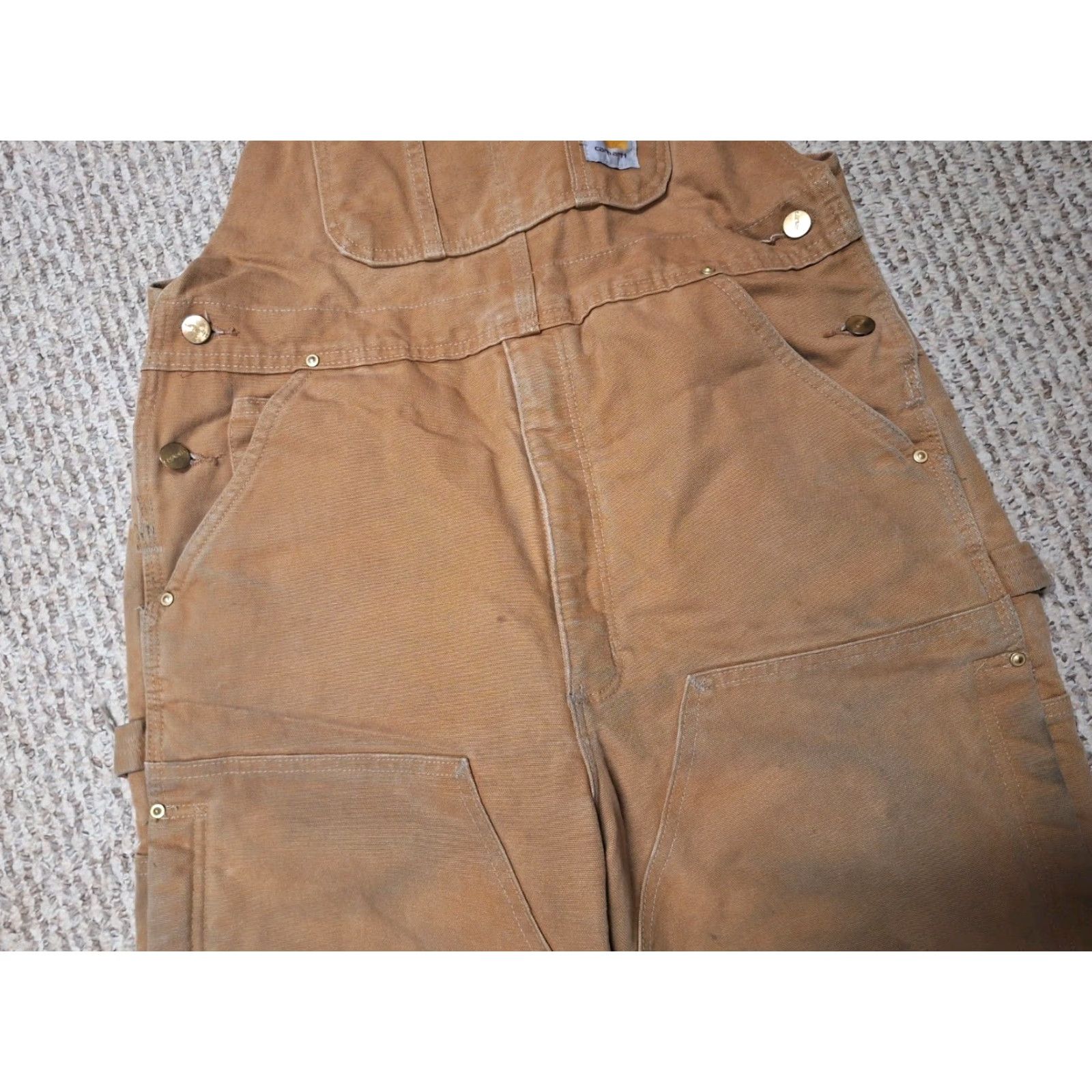 Carhartt VINTAGE Carhartt Distressed Brown Canvas Insulated Quilt Lined Double Knee Overalls 36 Mens Workwear Size US 36 / EU 52 - 4 Thumbnail