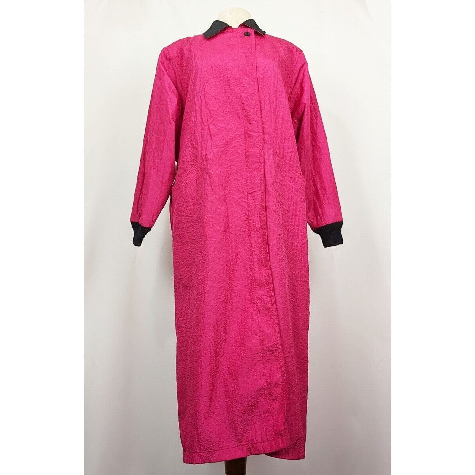 Vintage 80s Trench Jacket Hot Pink Black Nylon Misses 10