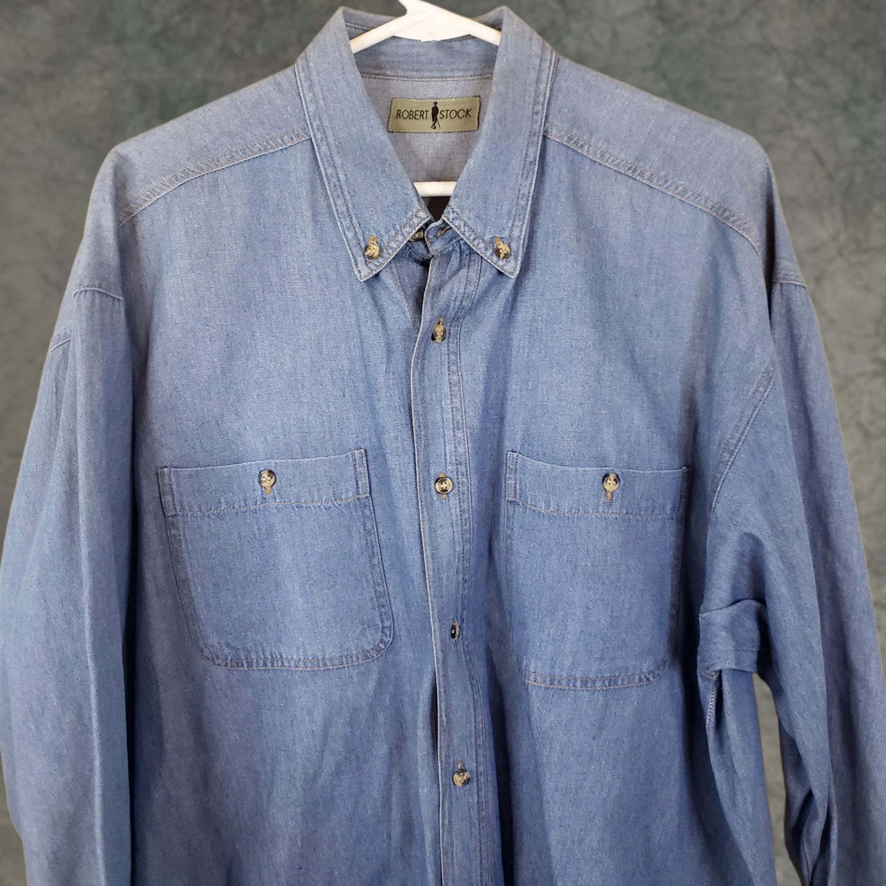 Denime Robert Stock Men's L Classic Chambray Denim Button Down Shirt Size US L / EU 52-54 / 3 - 1 Thumbnail