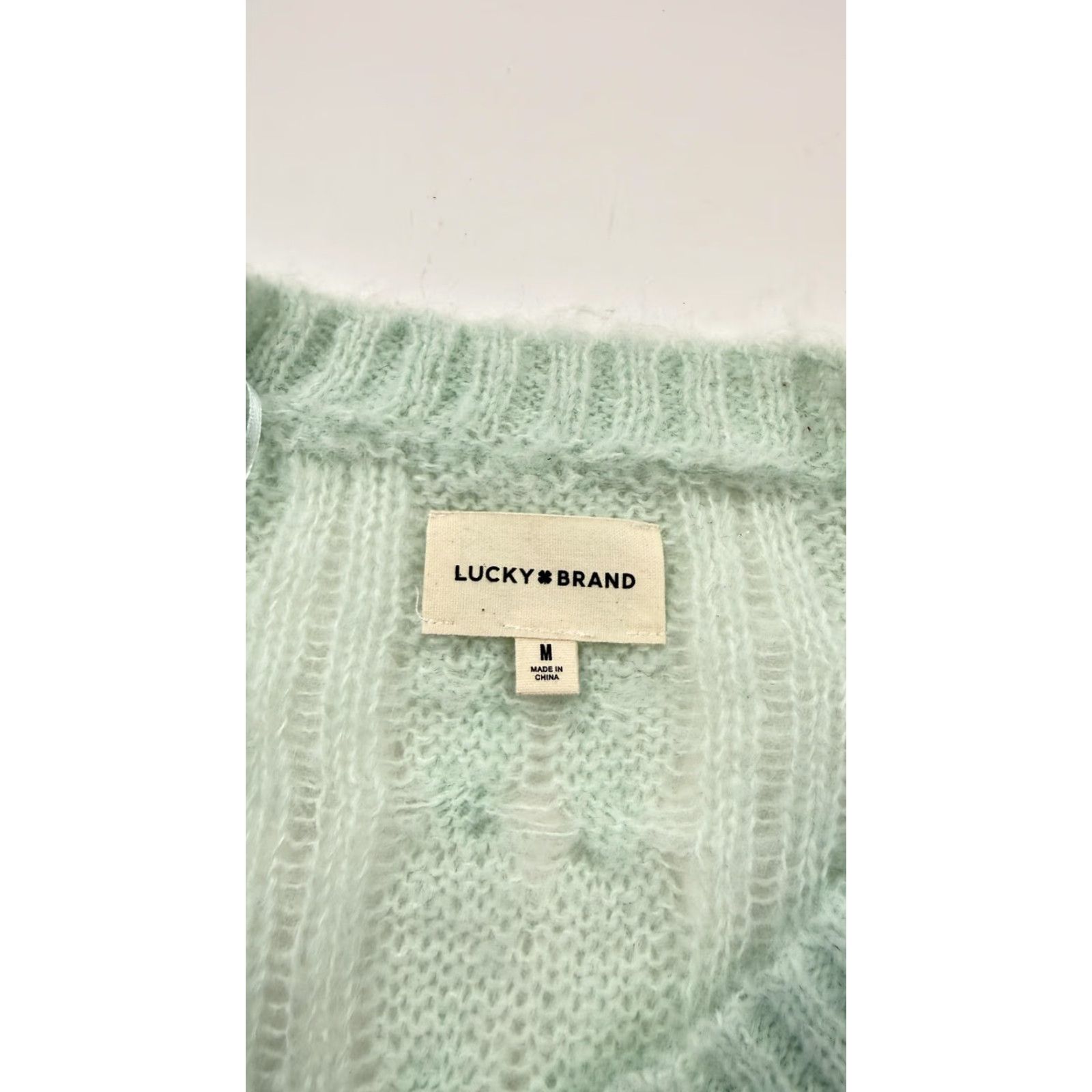 Lucky Brand Lucky Brand Sweater Womens Medium Mint Green Cable Knit Fuzzy V-Neck Soft Pullover Size M / US 6-8 / IT 42-44 - 2 Thumbnail