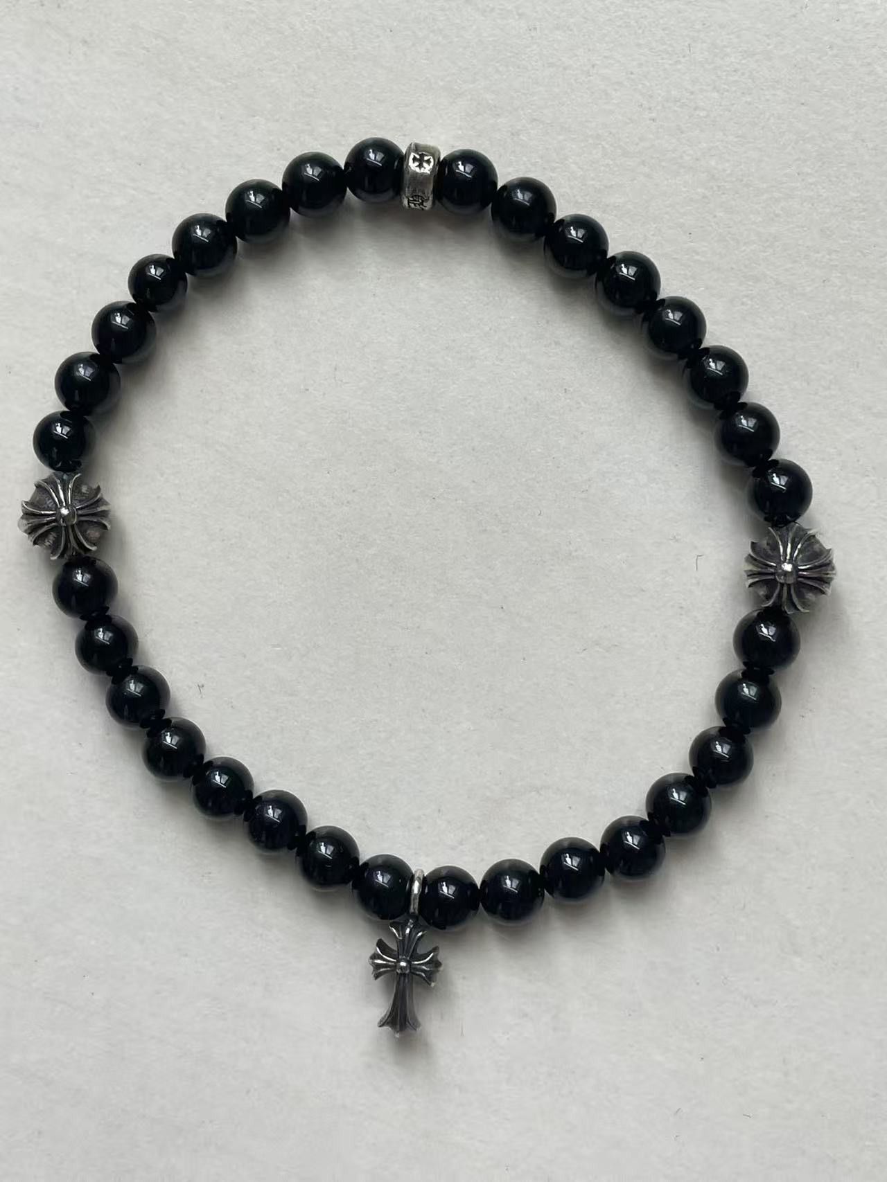 Chrome Hearts Chrome Hearts 6mm Obsidian Silver Cross Beaded Bracelet Size ONE SIZE - 5 Thumbnail