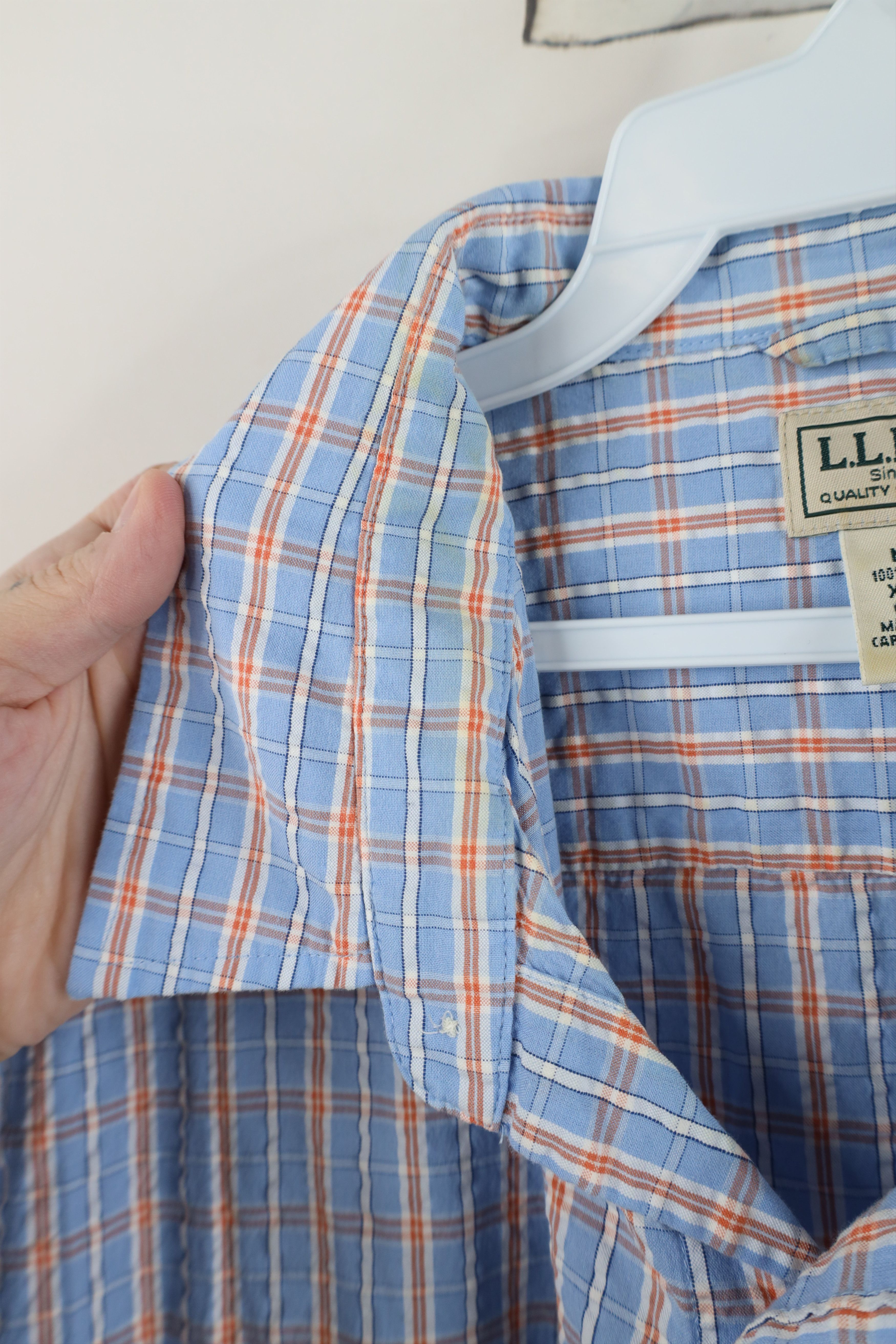 L.L. Bean Vintage LL Bean Seer Sucker Short Sleeve Button Shirt Plaid Size US XL / EU 56 / 4 - 8 Thumbnail