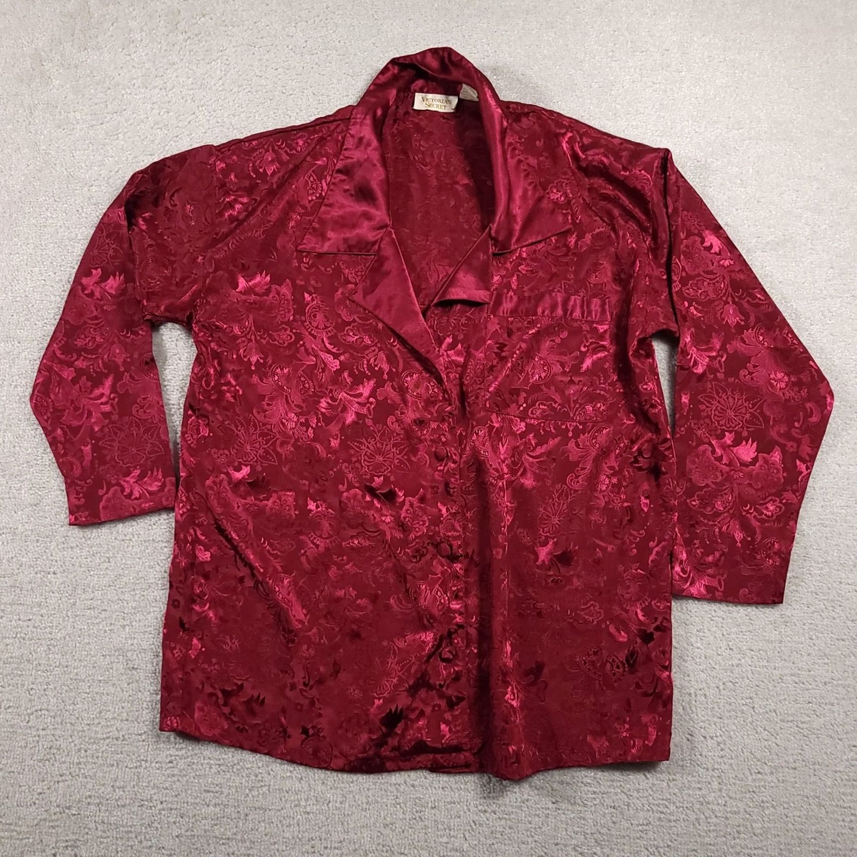 Victoria's Secret VINTAGE Victoria's Secret Pajama Shirt Womens Small Satin Jacquard Floral 90s Size S / US 4 / IT 40 - 2 Thumbnail