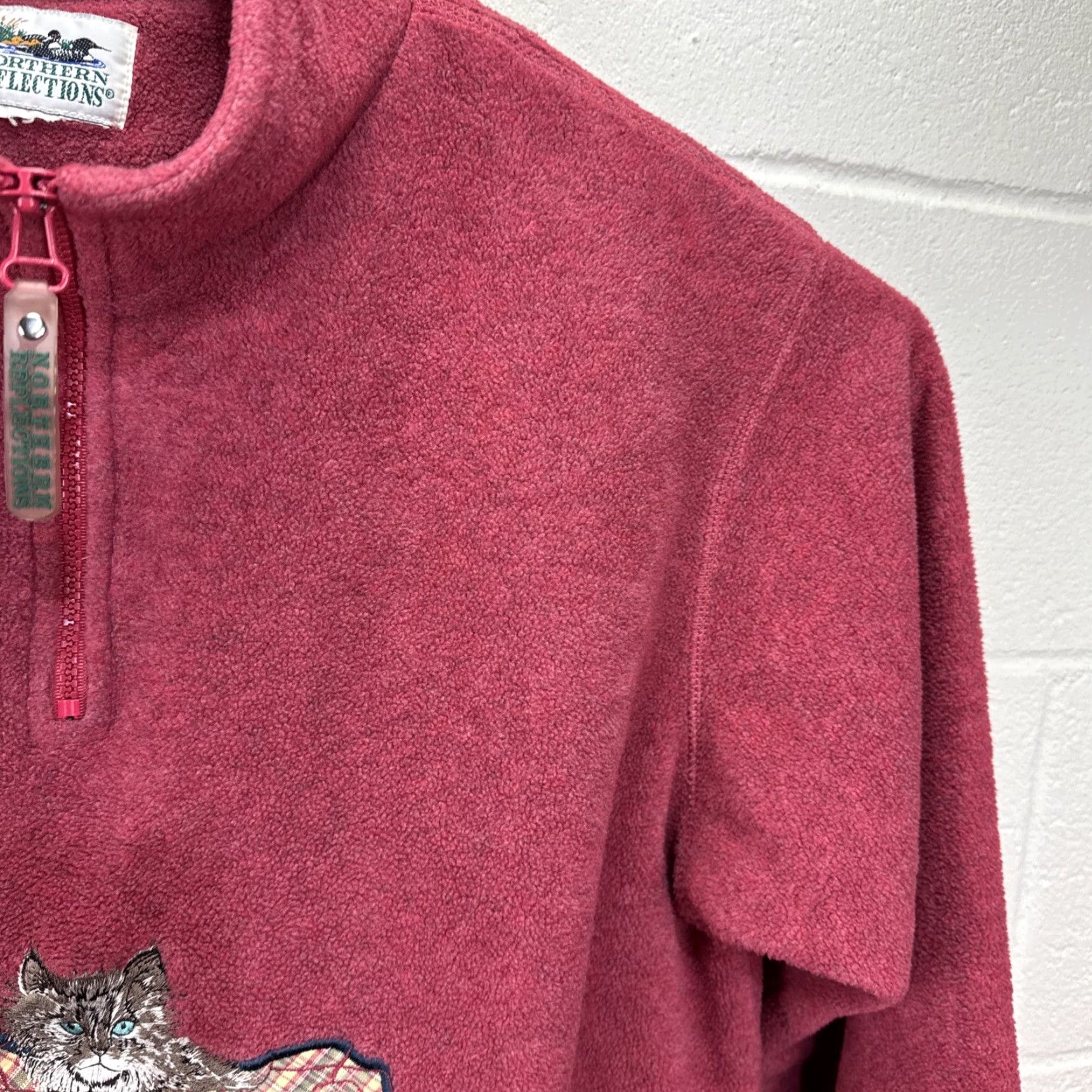 Northern Reflections VINTAGE Northern Reflections 1/4 Zip Pullover Fleece Sweater Womens M Maroon Arts & Crafts 1990s Cat Embroidered Size M / US 6-8 / IT 42-44 - 7 Thumbnail
