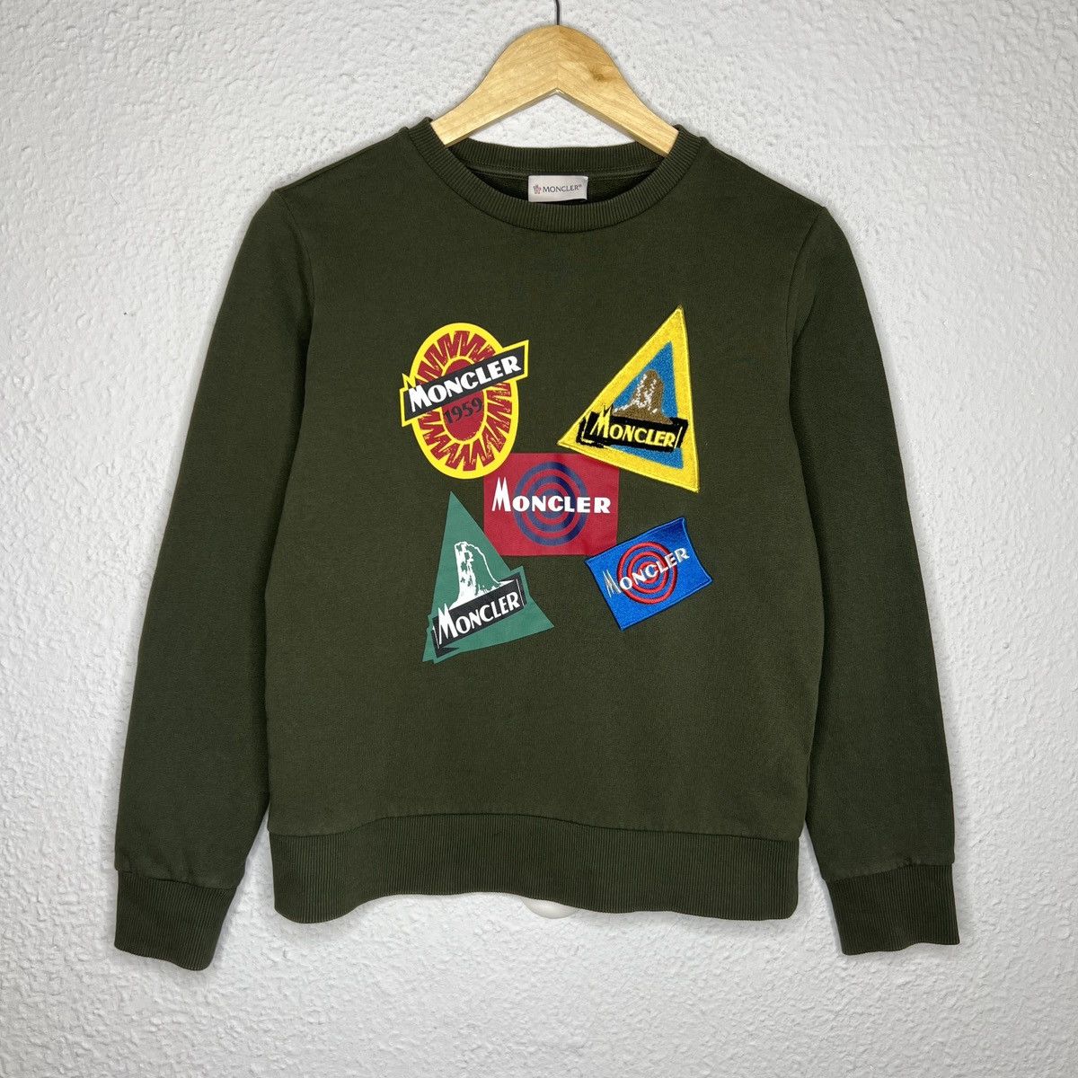 image of Moncler Sweatshirt Crewneck Green Multi Spellout Logos, Women's (Size Small)