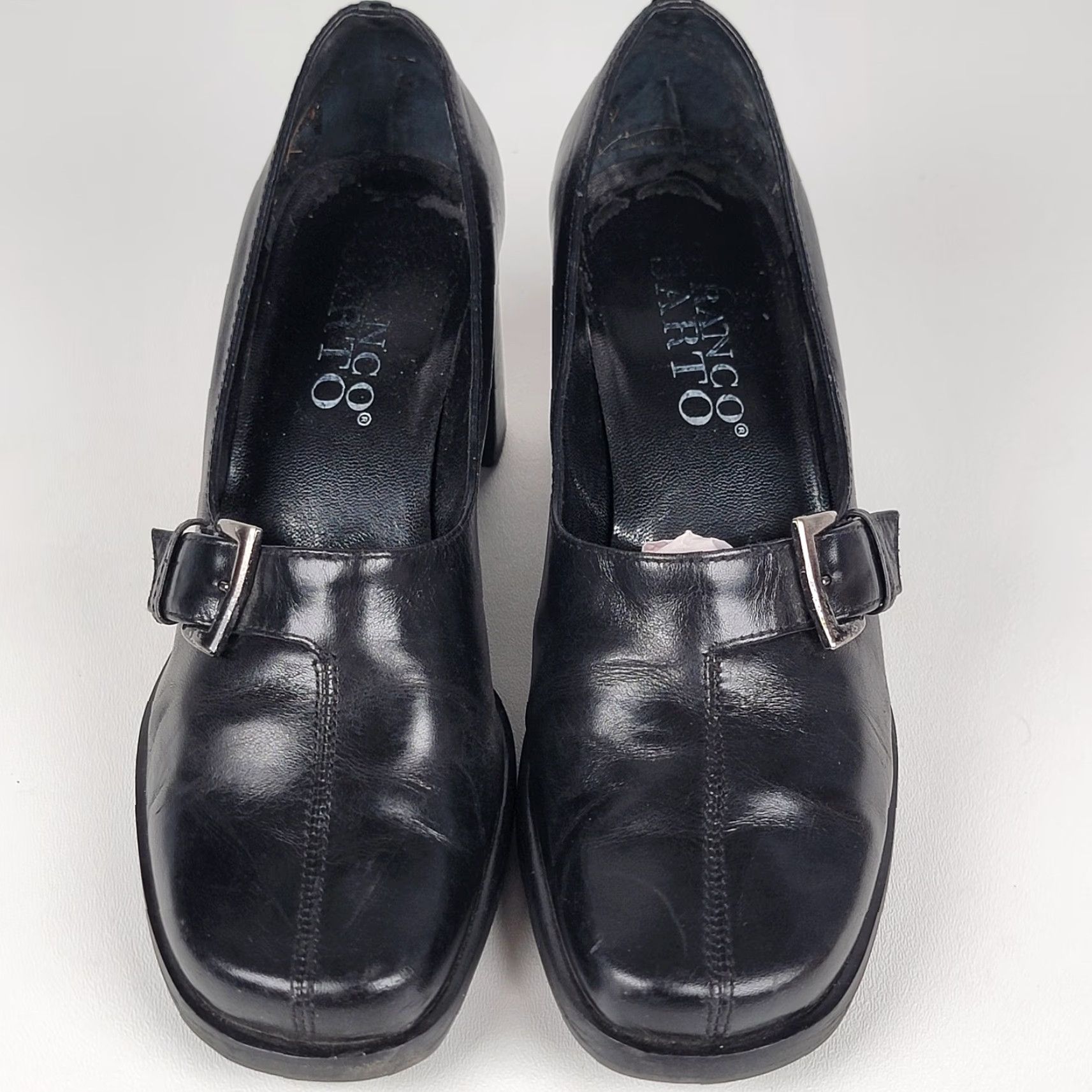 Franco Sarto Franco Sarto Black Leather Pumps w/ Silver Buckle, Block Heel Women's 6M Shoes Pump Size US 4 / IT 34 - 2 Thumbnail