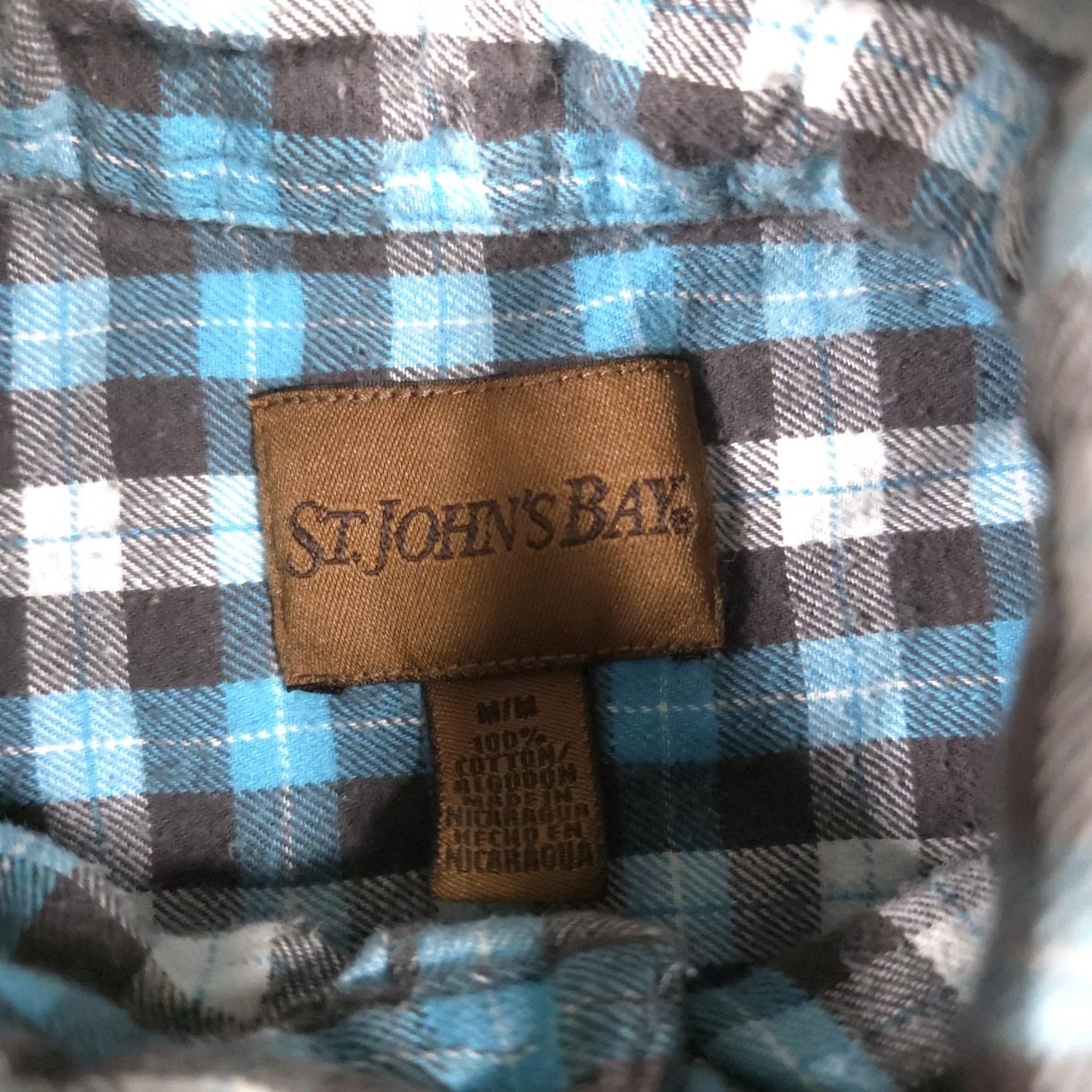Vintage St. John's Bay Shirt Mens Medium Blue Brown Plaid Button Front Long Sleeve Cotton Shirt Size US M / EU 48-50 / 2 - 5 Thumbnail