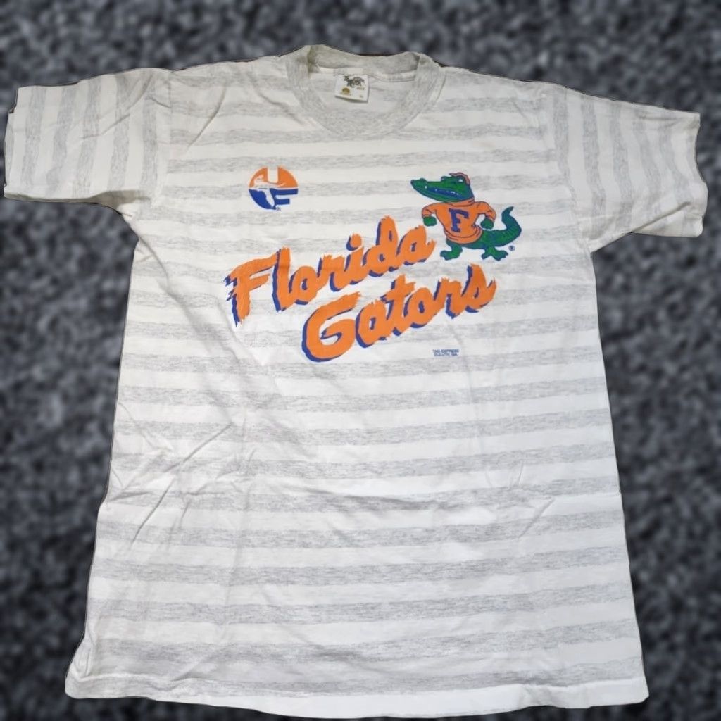 Vintage VINTAGE University of Florida Gators T Shirt Striped Crew Neck XL Gray Tennessee River Mens Slim Fit 80s Size US XL / EU 56 / 4 - 1 Thumbnail